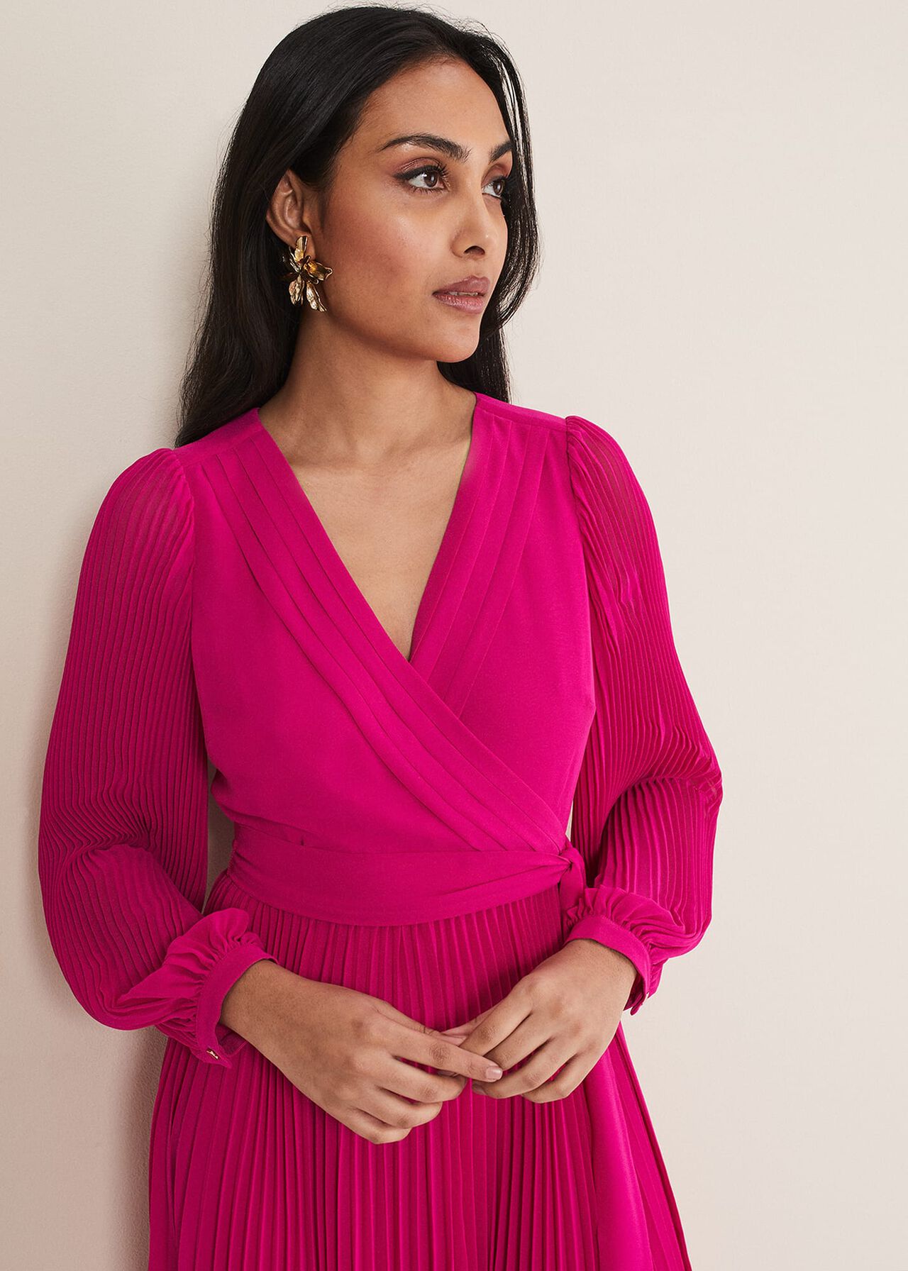Petite Petra Wrap Pleated Midi Dress