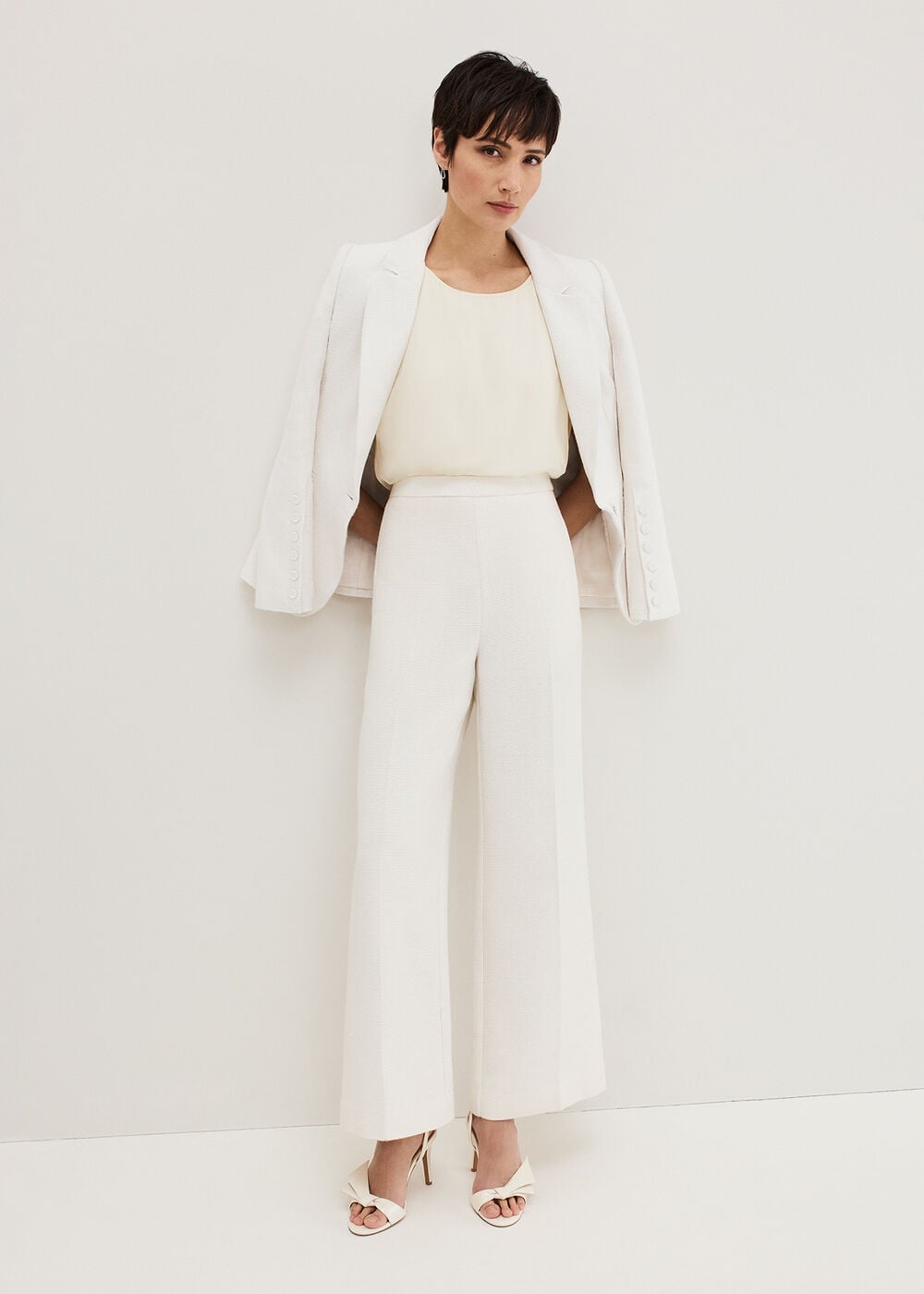 Bridgette Cream Textured Wide Leg Trousers
