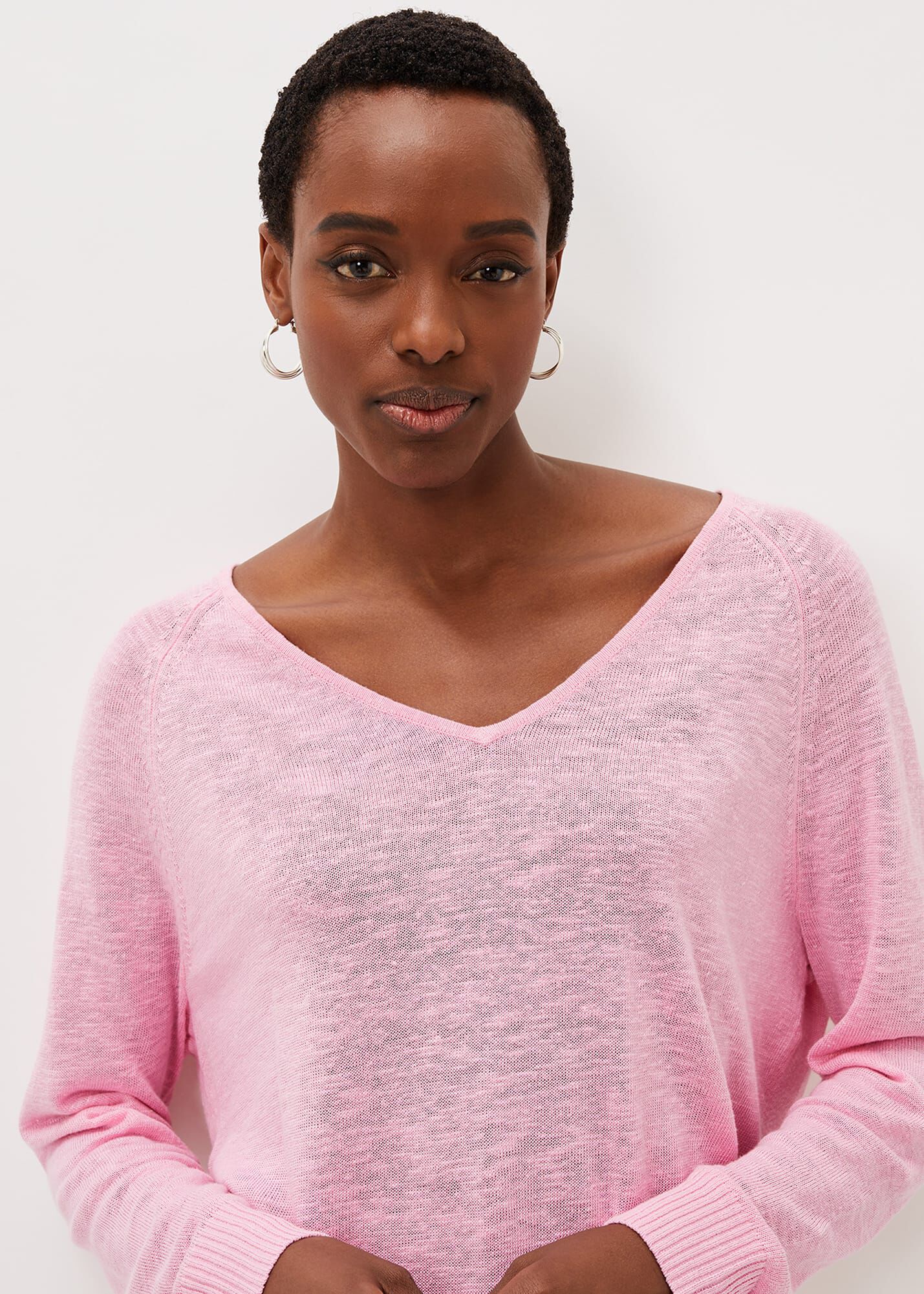 Linen v neck sweater best sale
