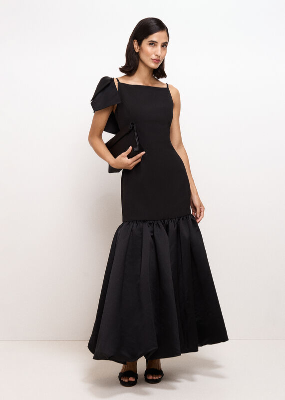 Kiera Black Bow Bubble Hem Maxi Dress