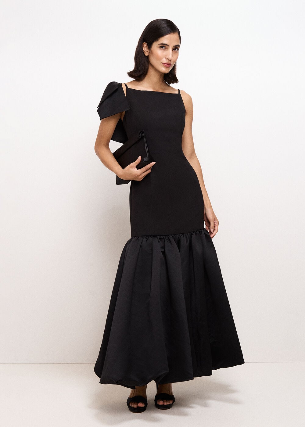 Kiera Black Bow Bubble Hem Maxi Dress