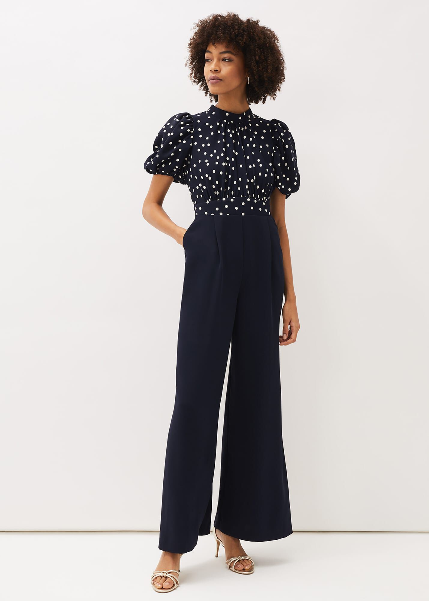 Paulina Puff Sleeve Spot Jumpsuit Phase Eight UK