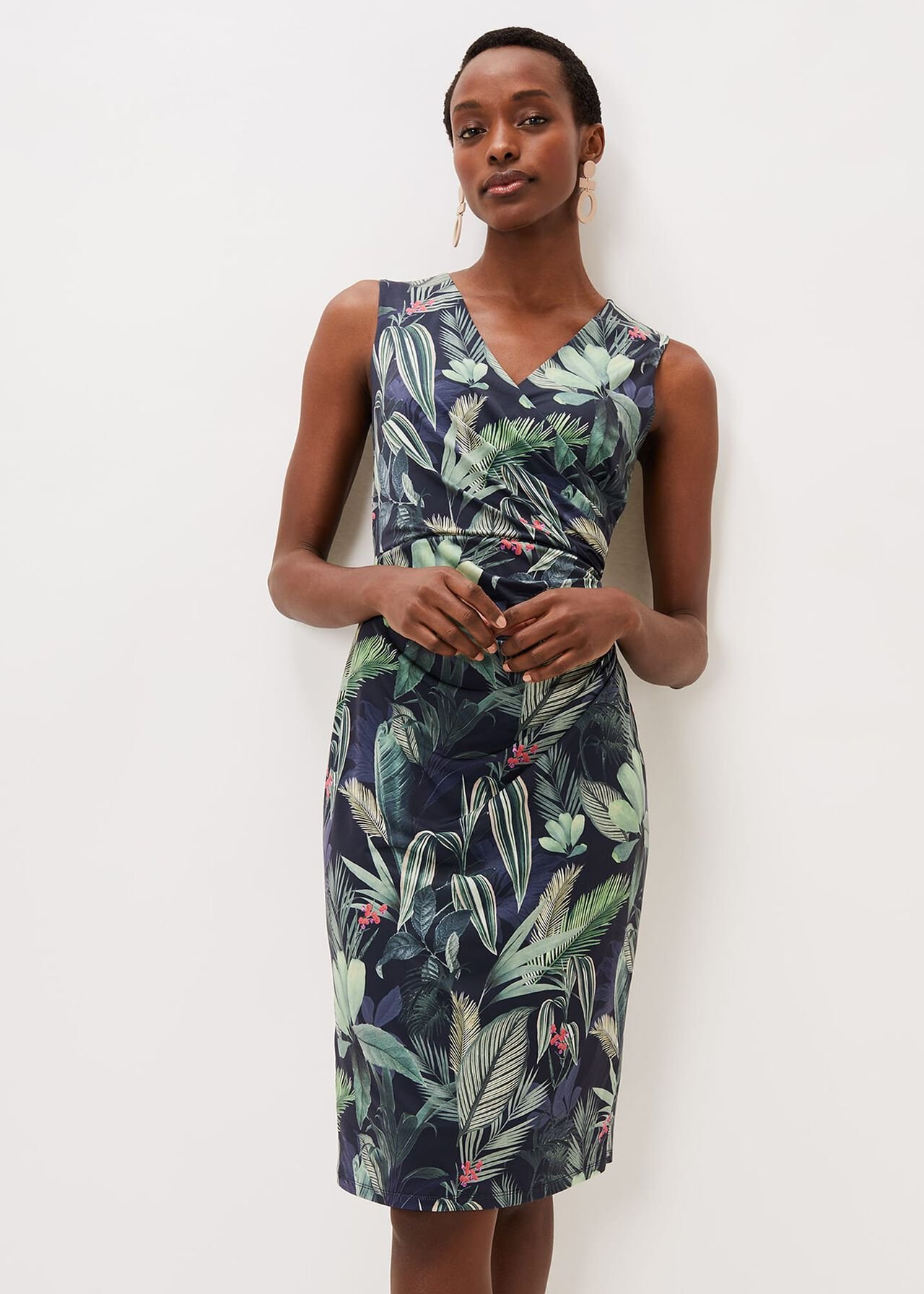 Maya Jersey Palm Print Midi Dress