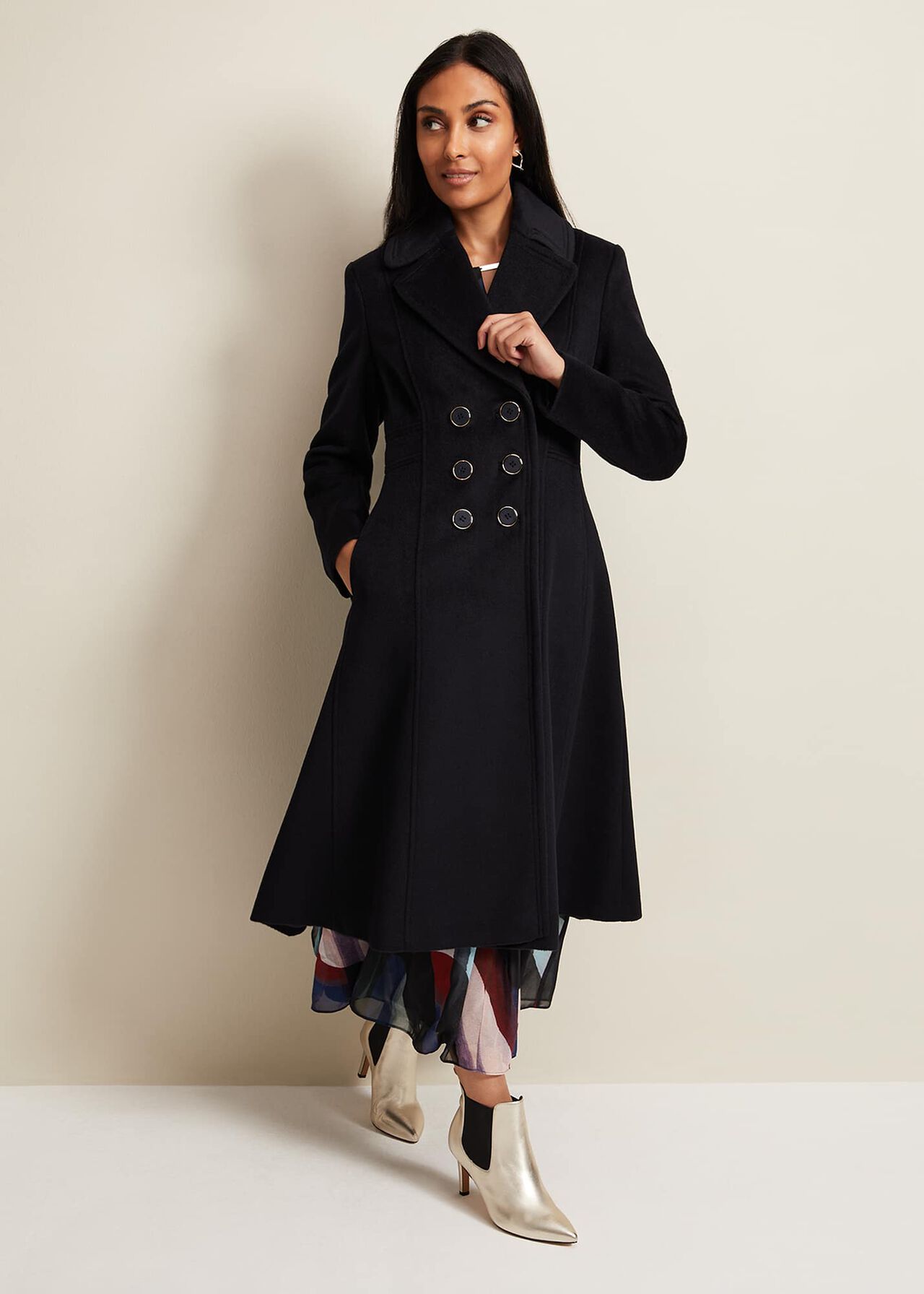 Petite Sandra Wool Fit And Flare Coat