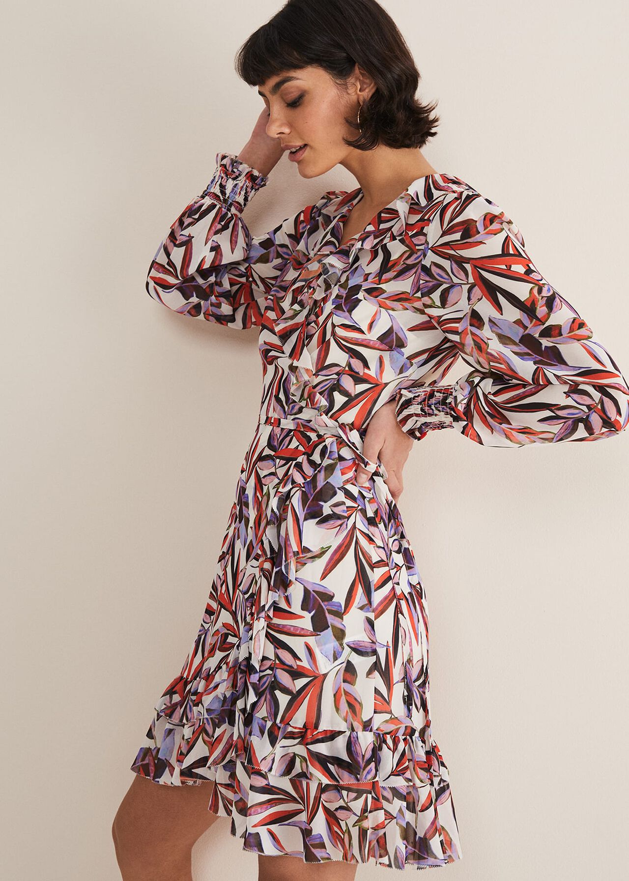 Melinda Leaf Print Mini Dress