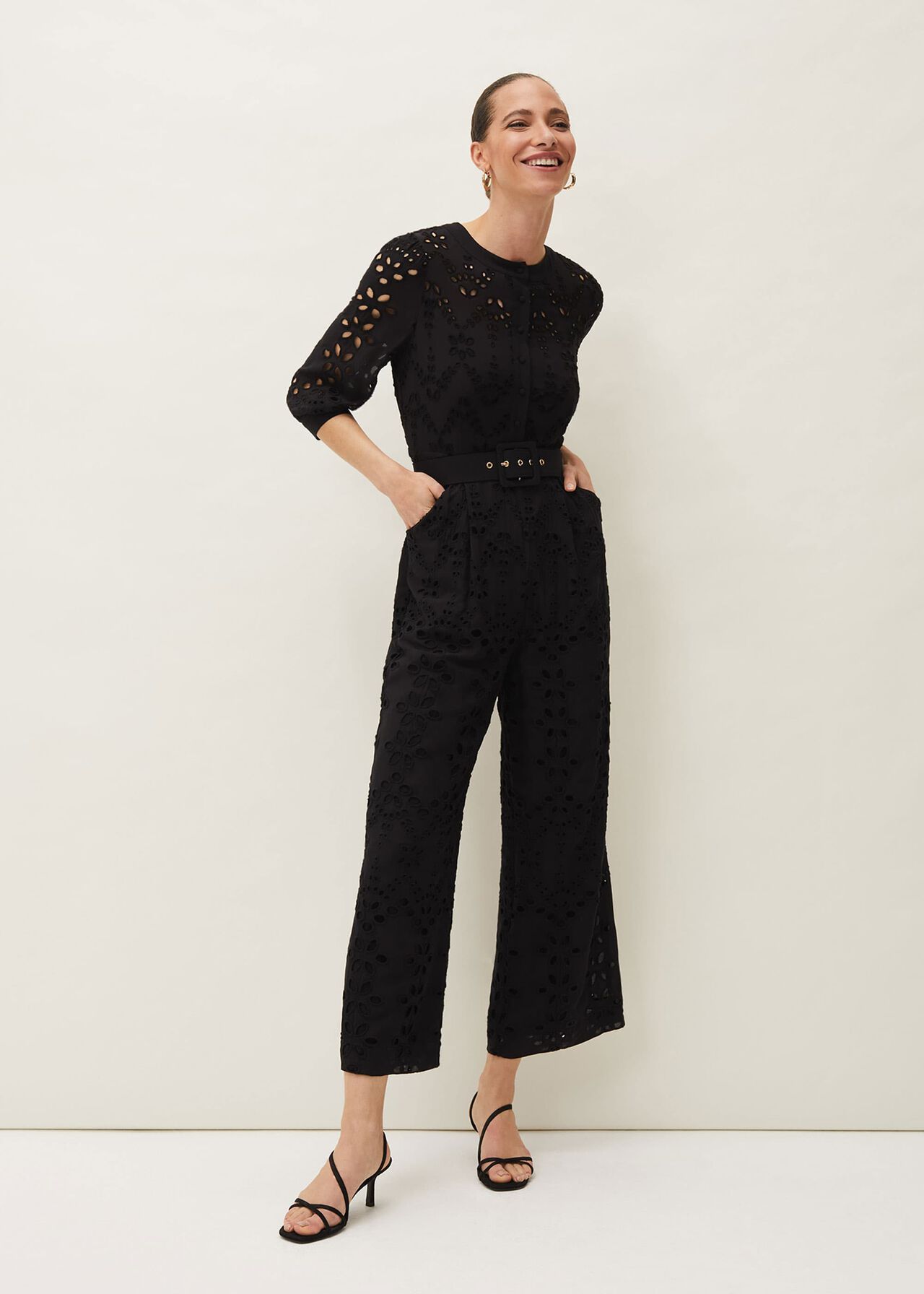 Honour Broderie Anglaise Cropped Wide Leg Jumpsuit