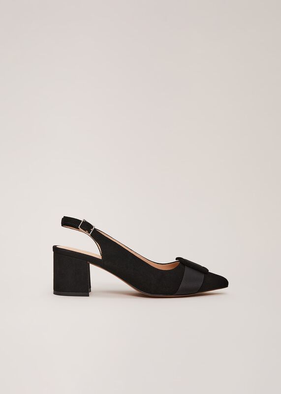 Suede Buckle Block Heel Shoe