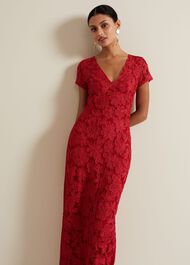 Janice Red Tapework Maxi Dress