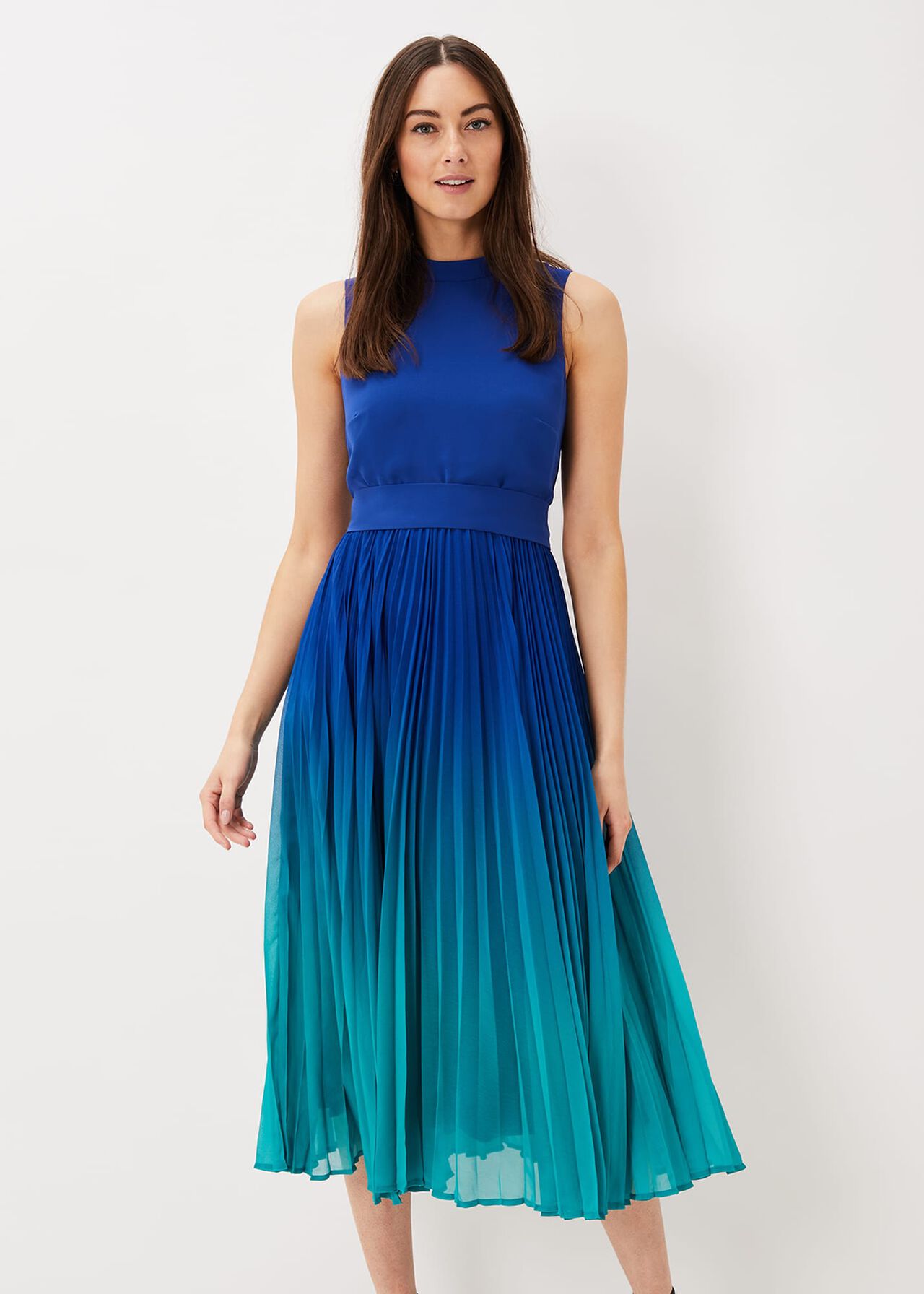 Cobalt Blue Ombre Midi Dress with Pleated Skirt | Phase Eight | Phase ...