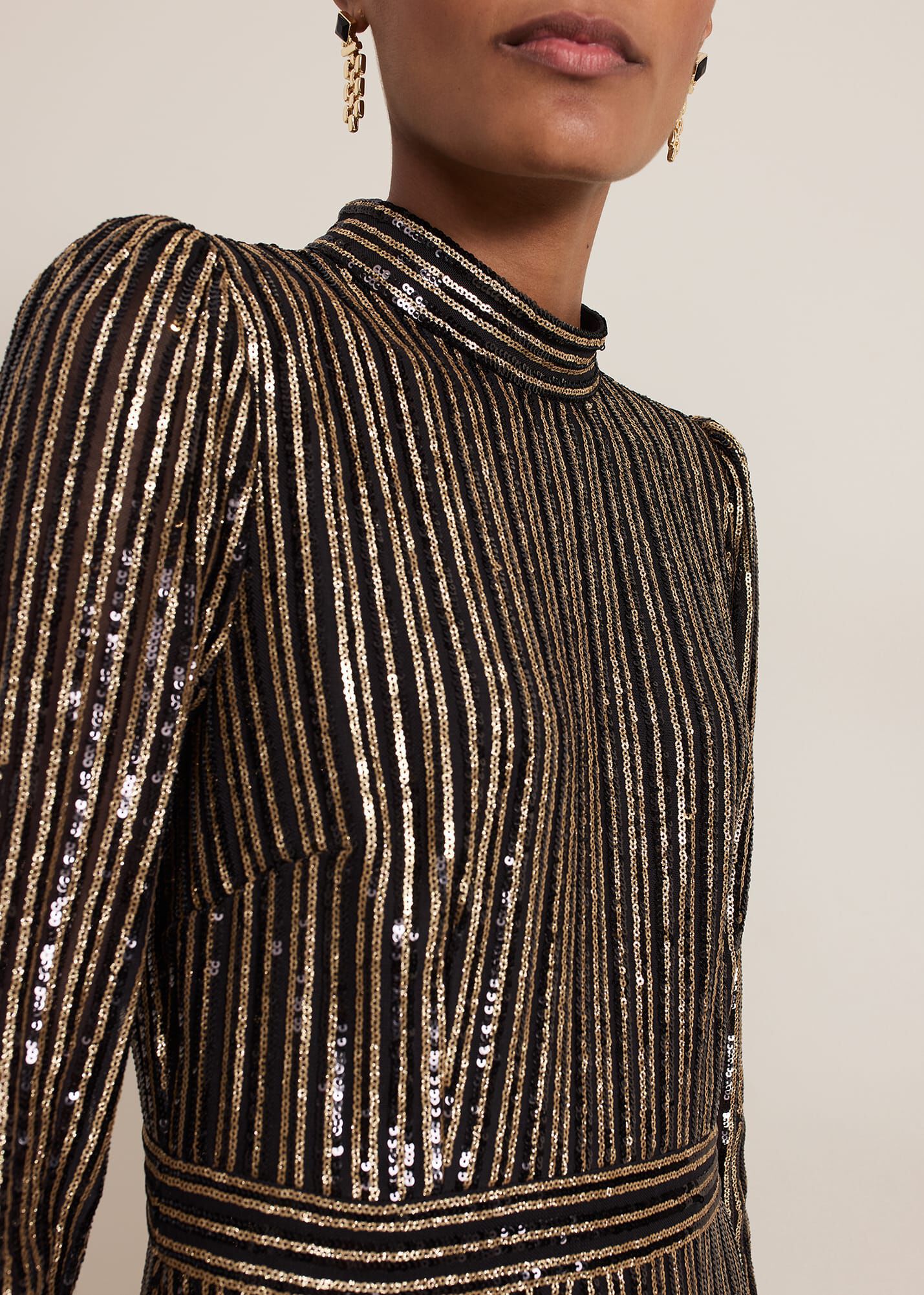 【ストライプ】Phase Eight / gloria スパンコール ミディドレス Gloria Sequin Stripe Midi Dress | Phase Eight ROW |