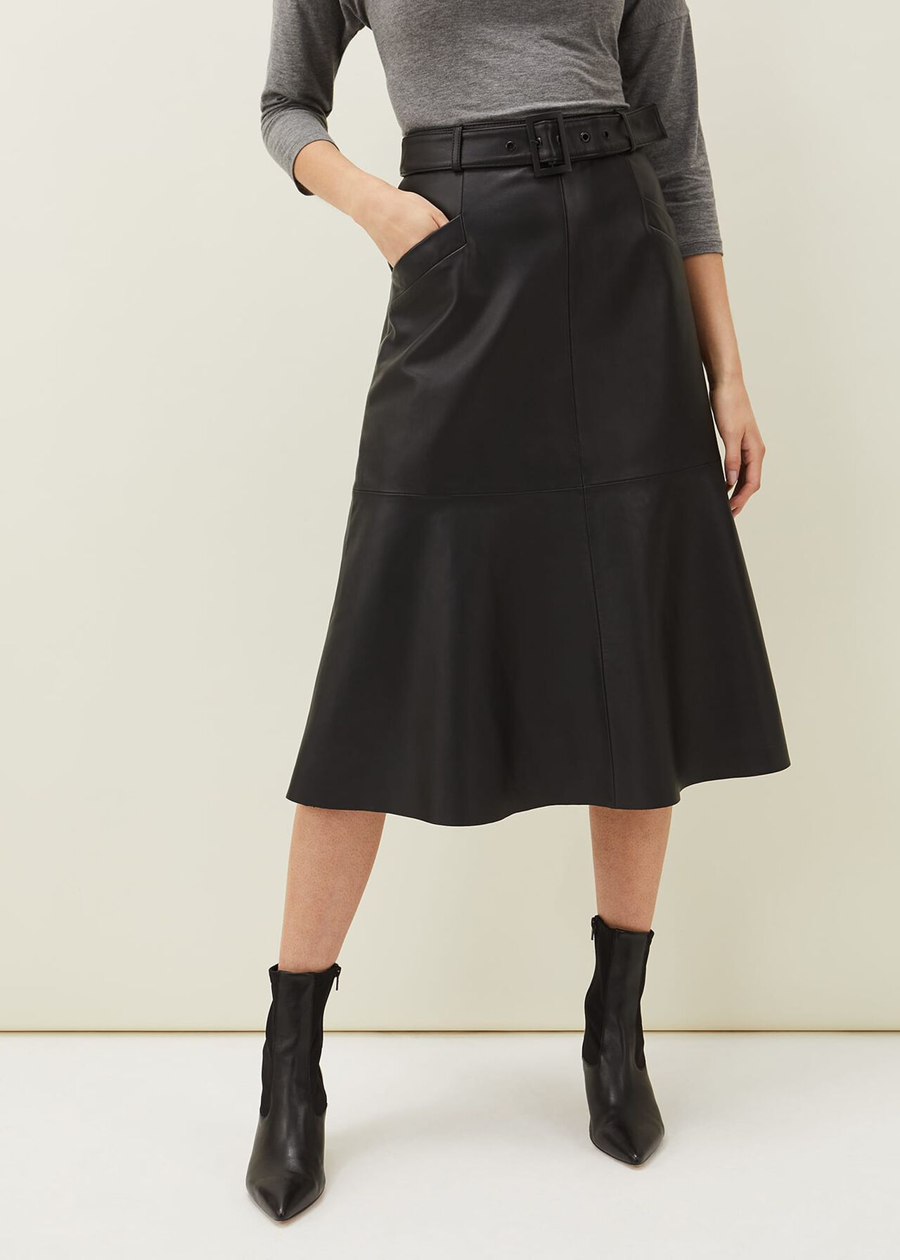 Jemma Leather A-Line Midi Skirt