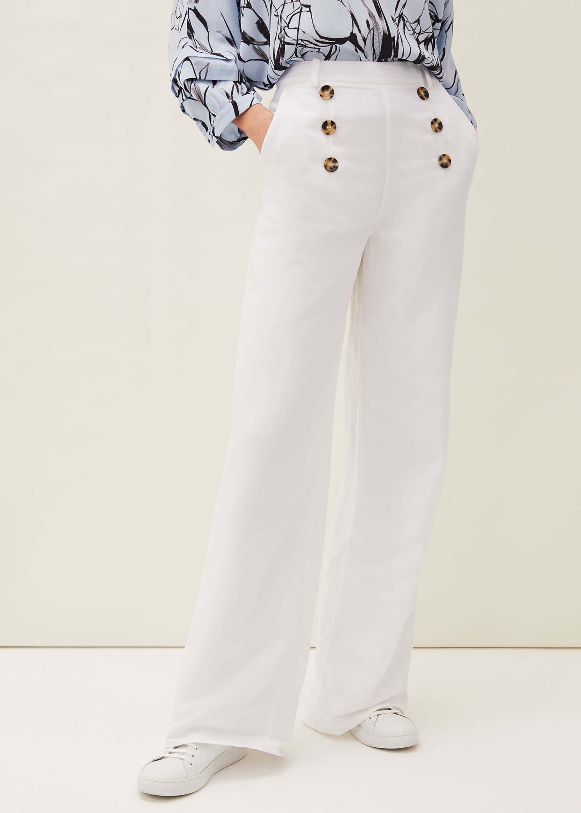 High-Rise Wide-Leg White Linen Pant | RW&CO.