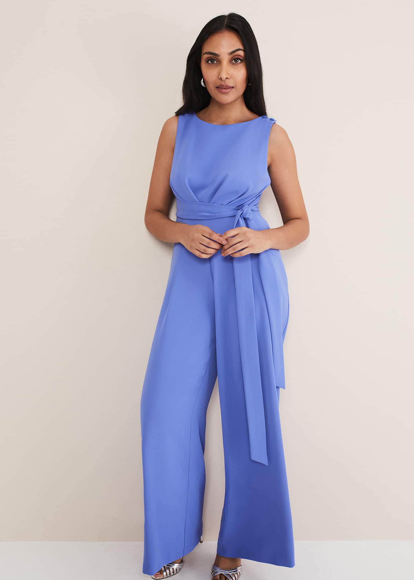 Petite Elaina Blue Wide Leg Jumpsuit