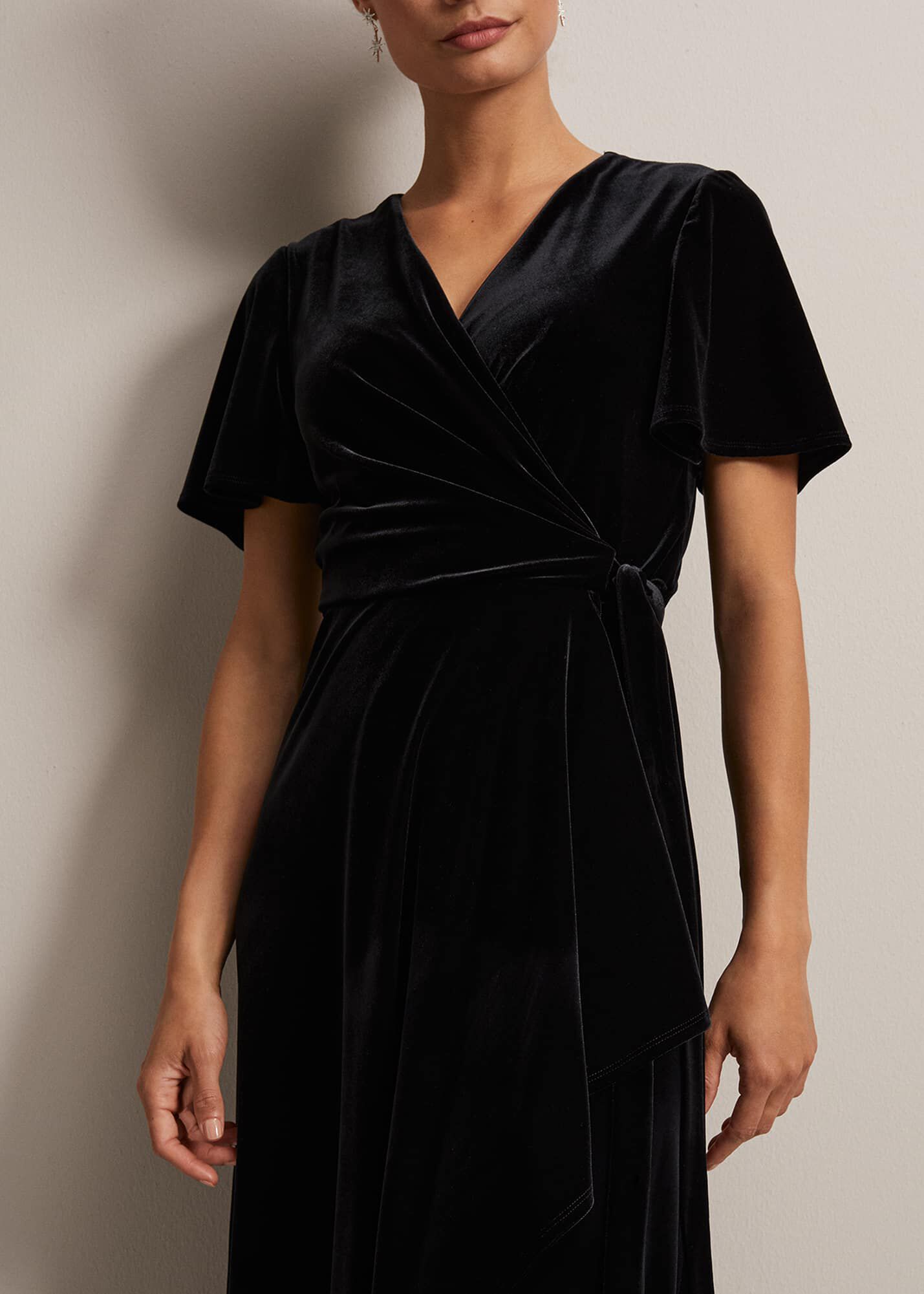 Julissa Velvet Ruffle Wrap Midi Dress | Phase Eight UK |
