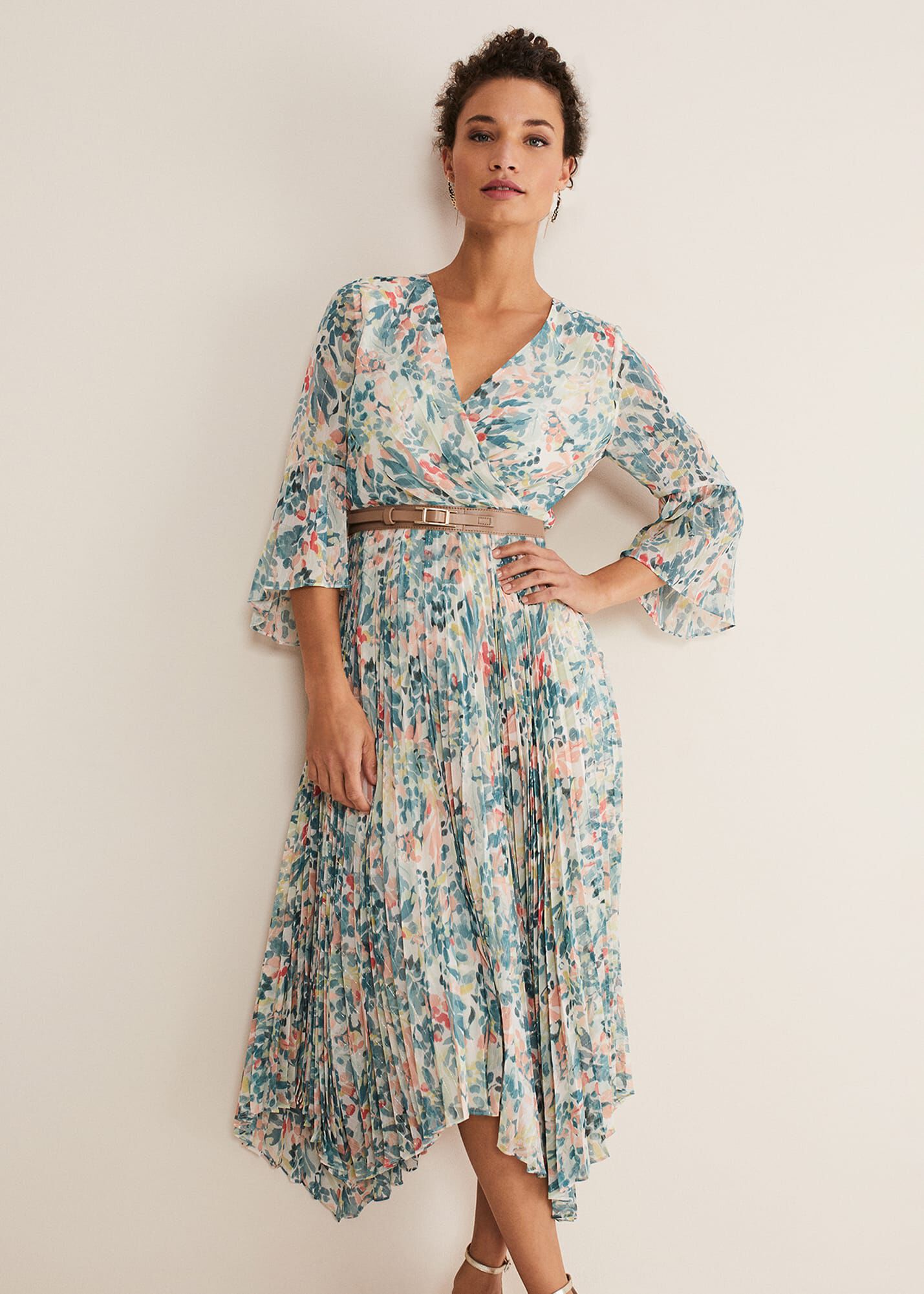 Pleated floral midi dress 2025