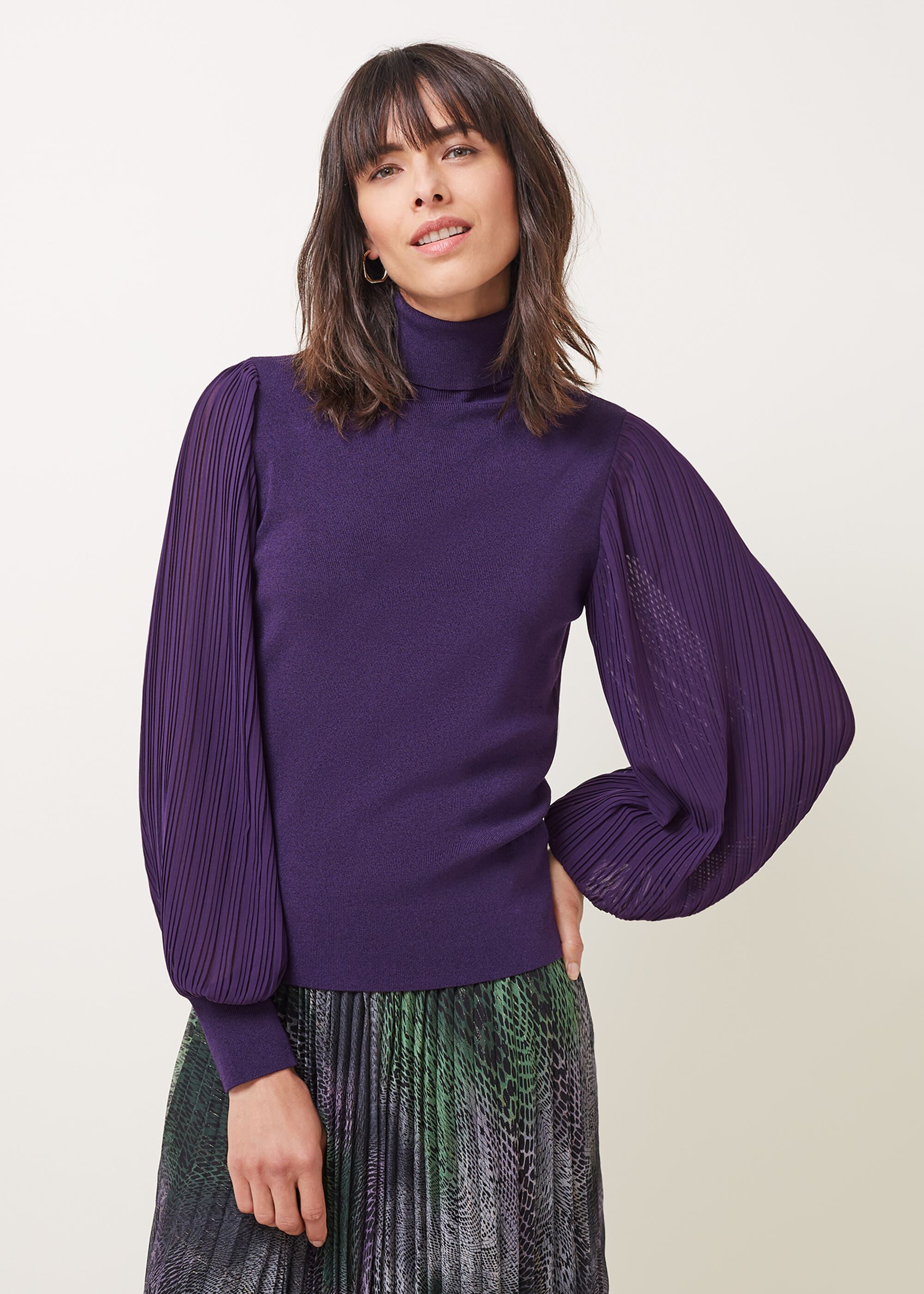 Pleated sleeve sweater shop