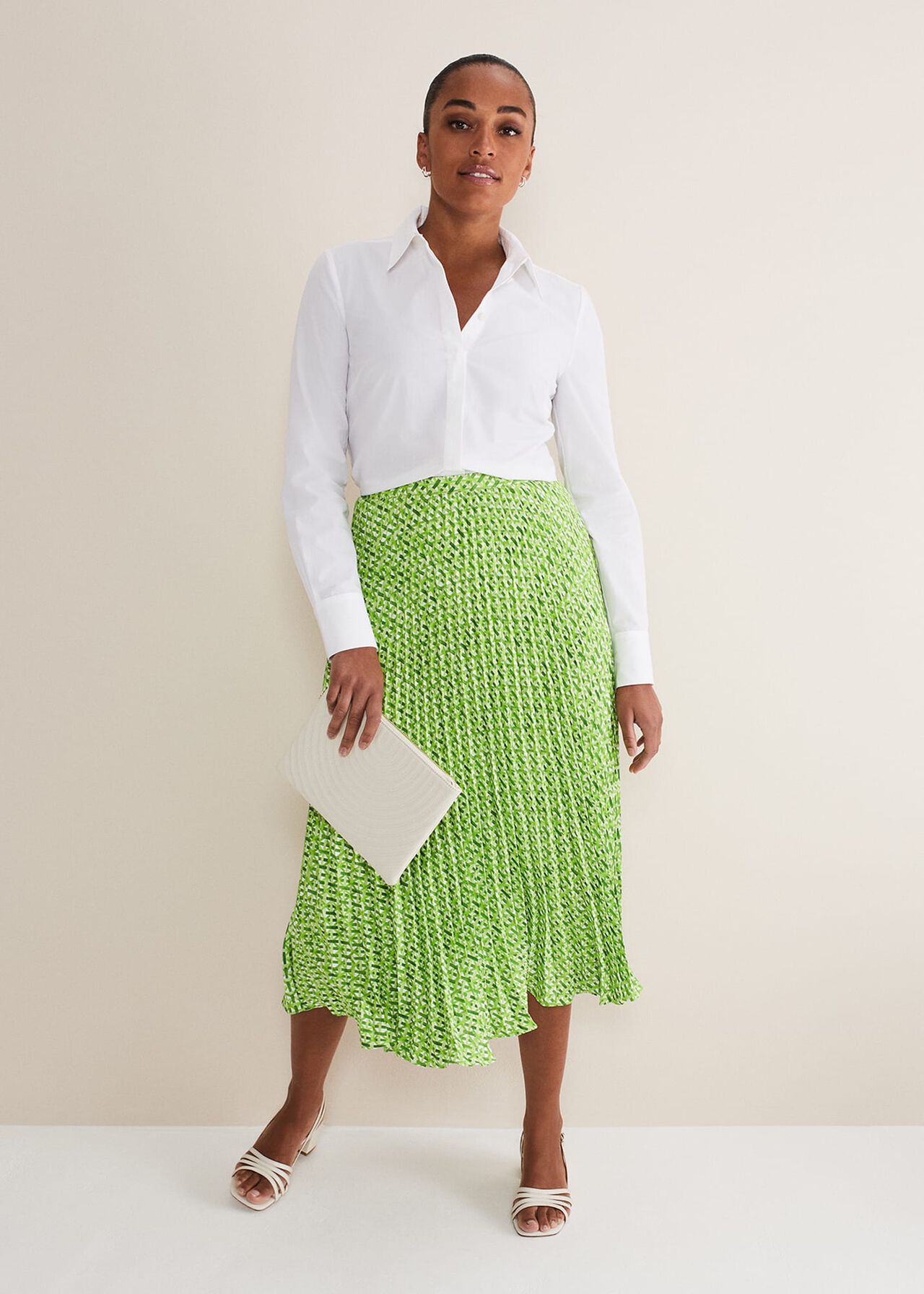 Elmina Geo Pleated Midi Skirt