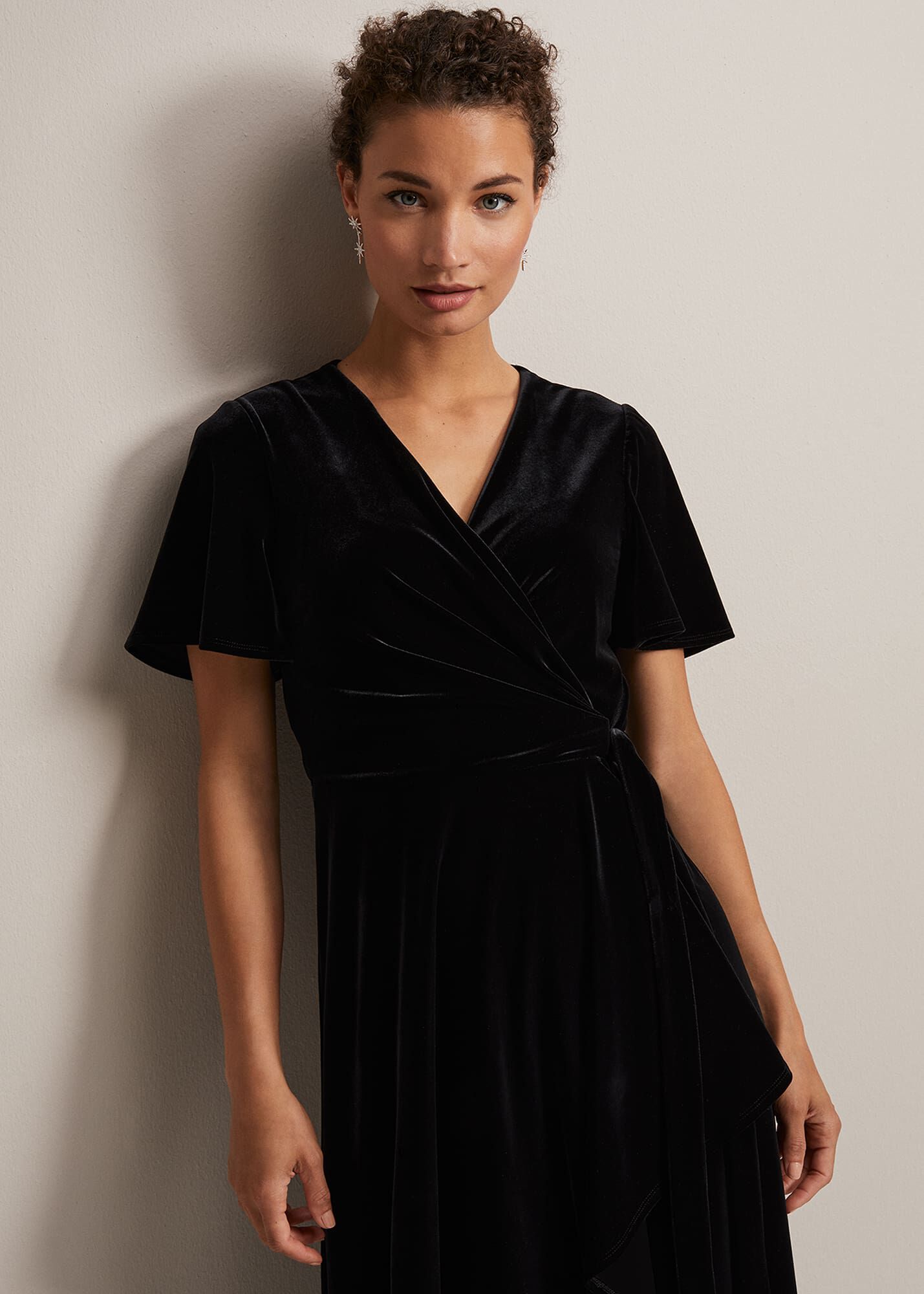 Velvet Ruffle Gown Julissa Velvet Ruffle Wrap Midi Dress | Phase Eight UK