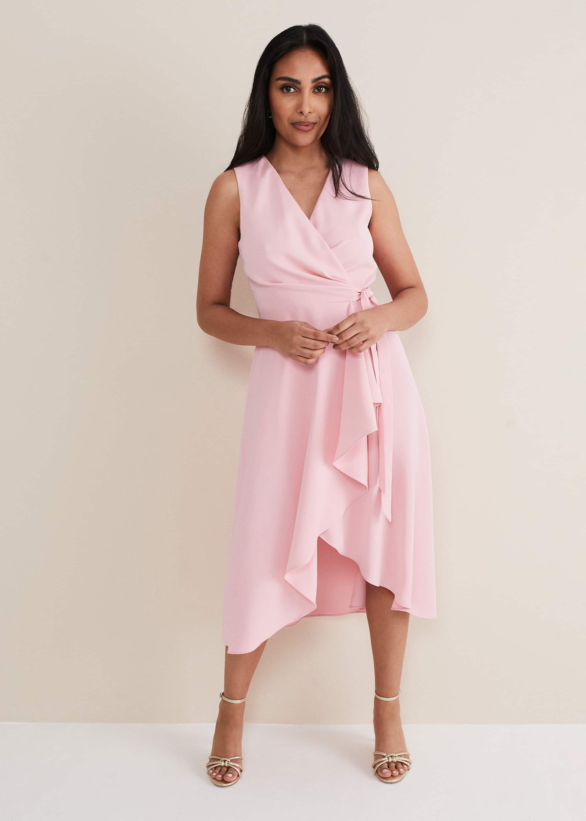Sleeveless ruffle hotsell wrap dress