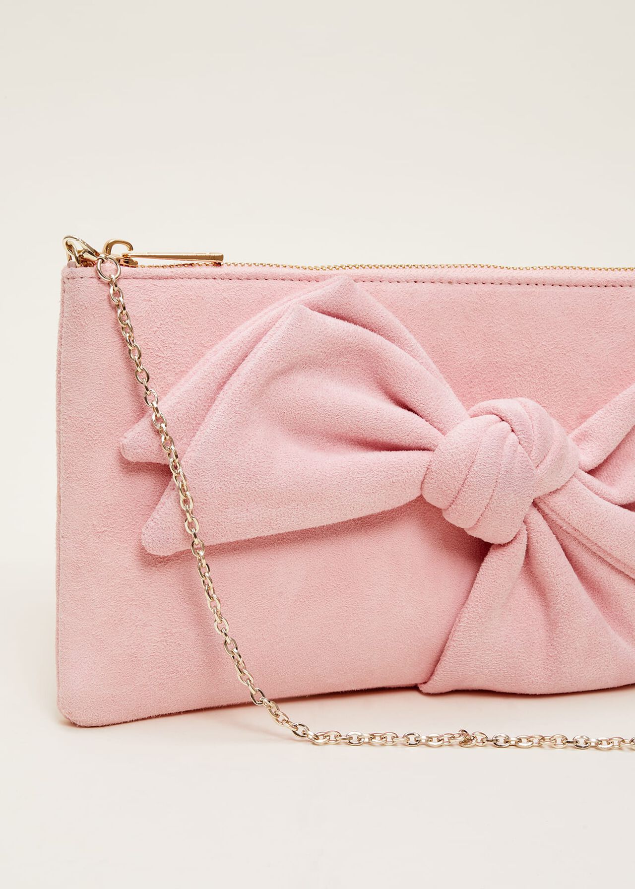 Pink Suede Bow Clutch Bag