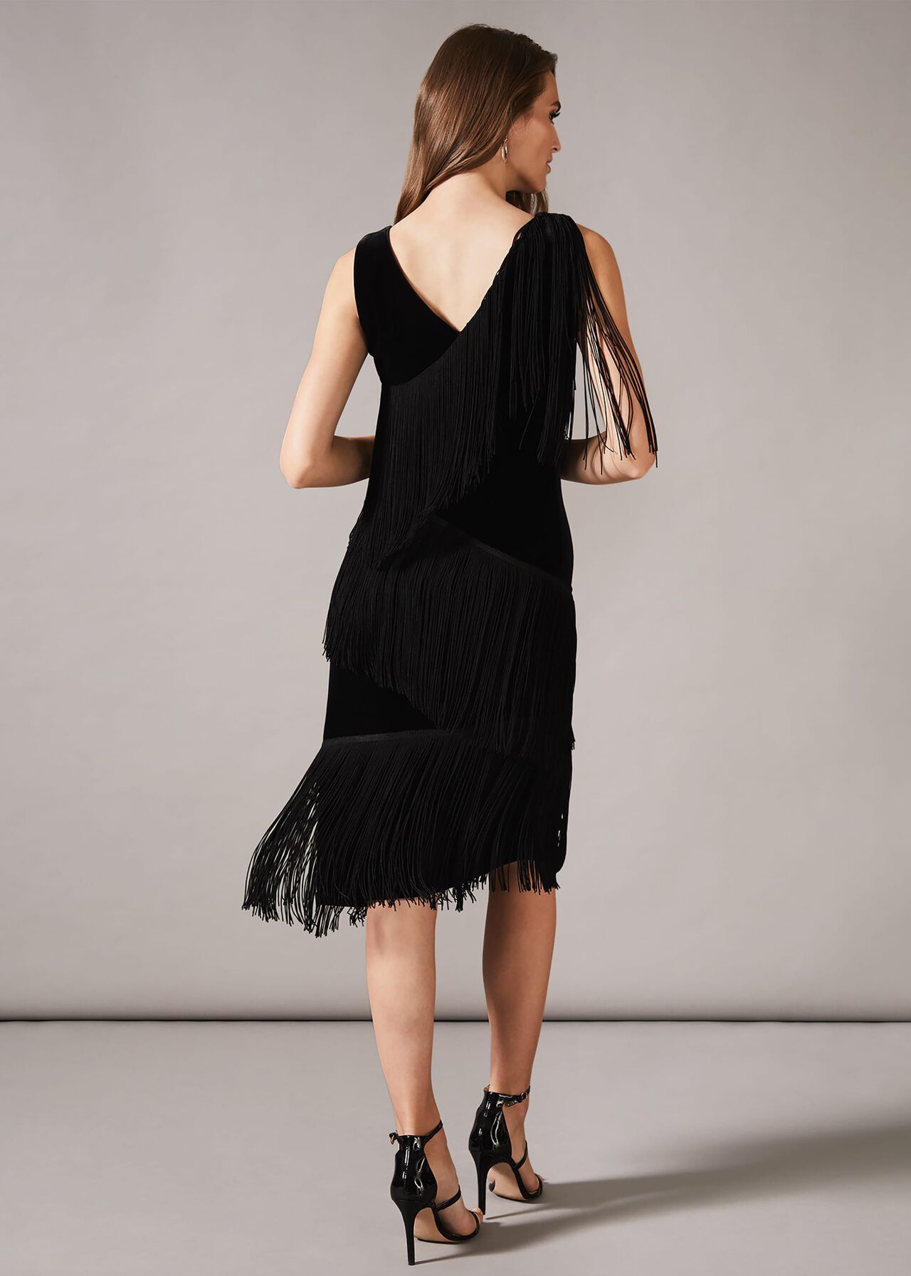 Fringe Detailed Velvet Shirt Dress