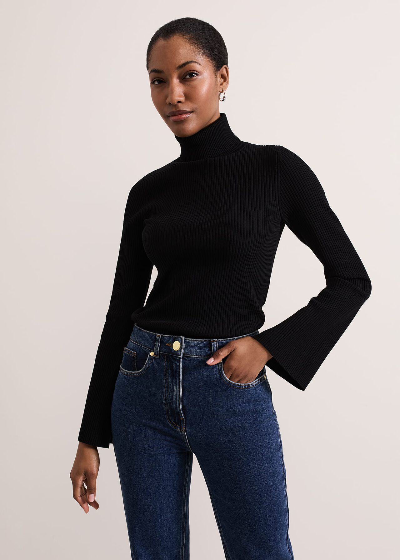 Fran Fluted Sleeve Ribbed Roll Neck | Phase Eight UK