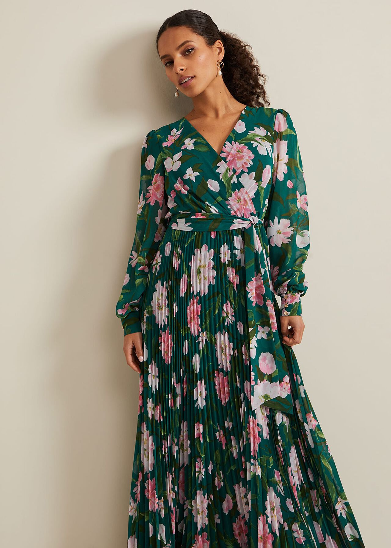 Petite Rosa Floral Pleat Maxi Dress