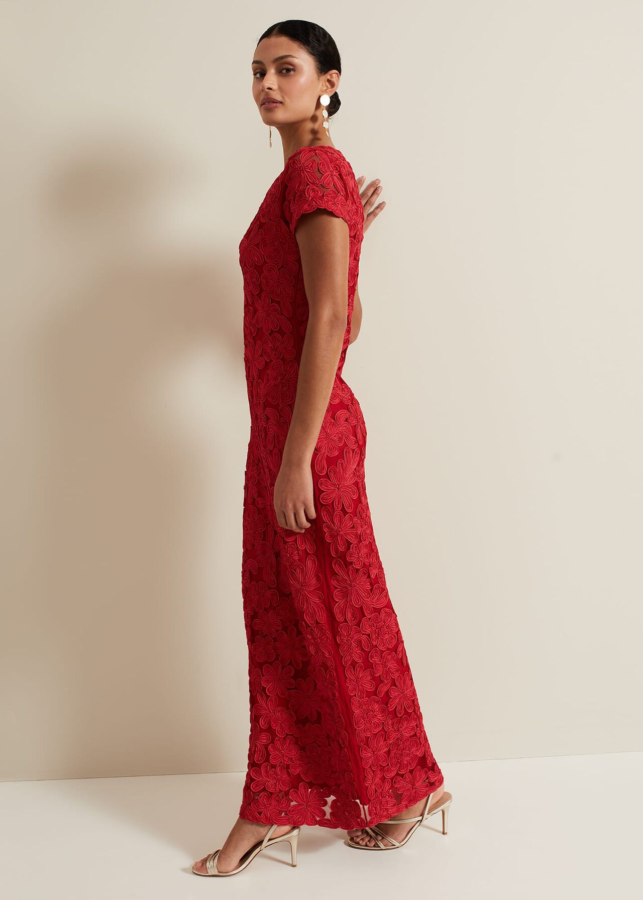 Janice Red Tapework Maxi Dress