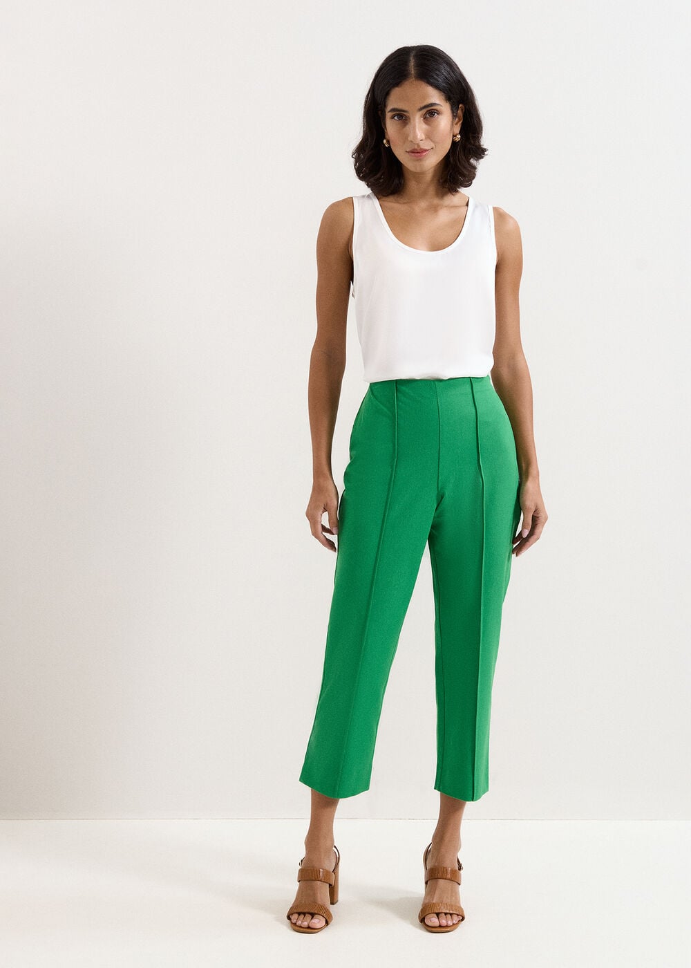 Miah Green Cropped Slim Trousers