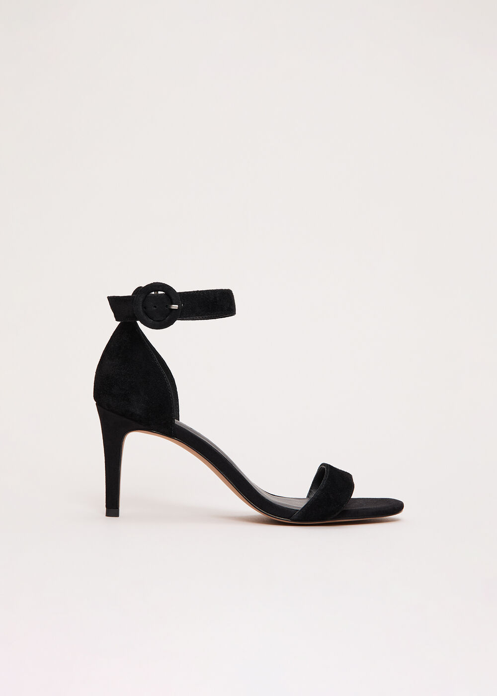 Suede Ankle Strap Heeled Sandals
