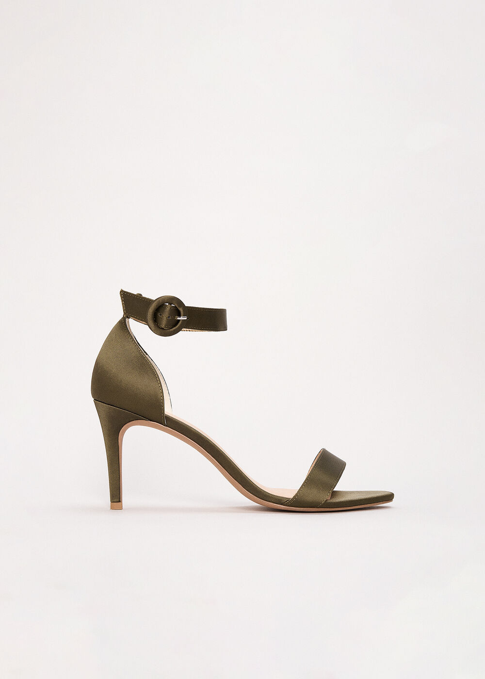 Satin Ankle Strap Heeled Sandals