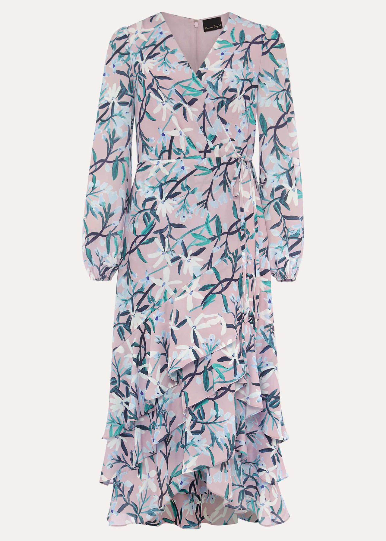 Jenna Floral Long Sleeved V-Neck Midi Dress