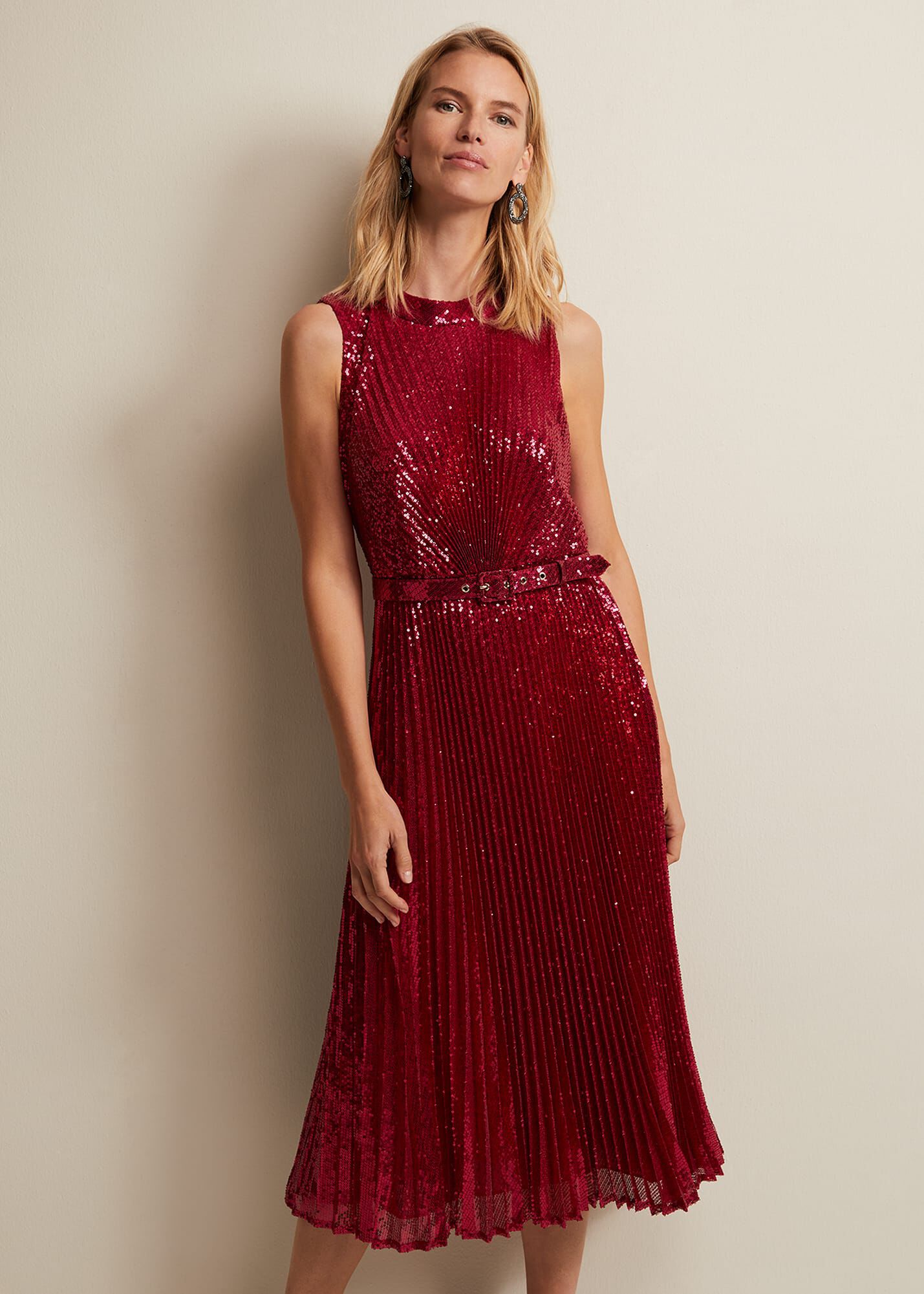Red sequin midi on sale dress
