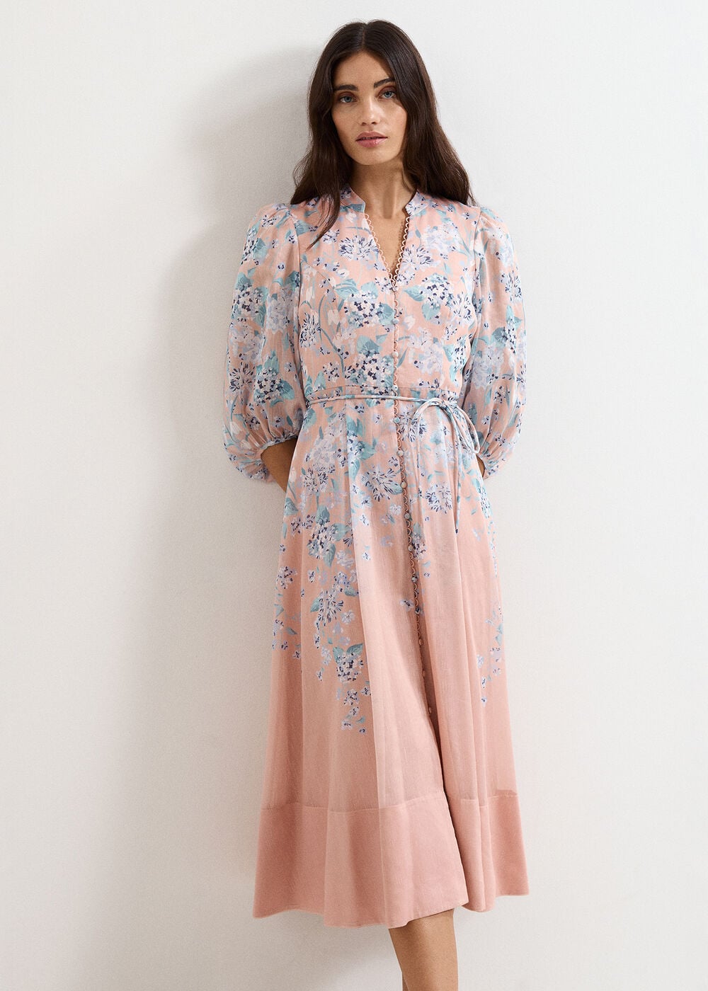 Alison Linen Blend Floral Midi Dress