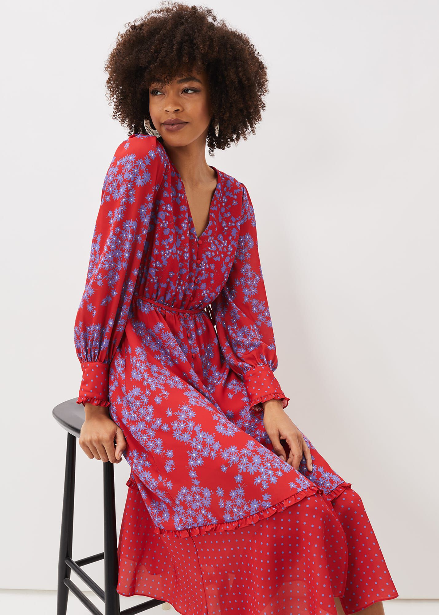 Zahara Floral And Spot Print Dress