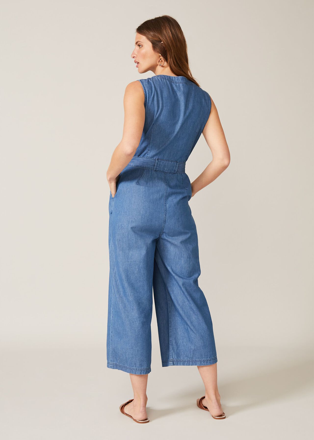 Everly Chambray Cropped Jumpsuit