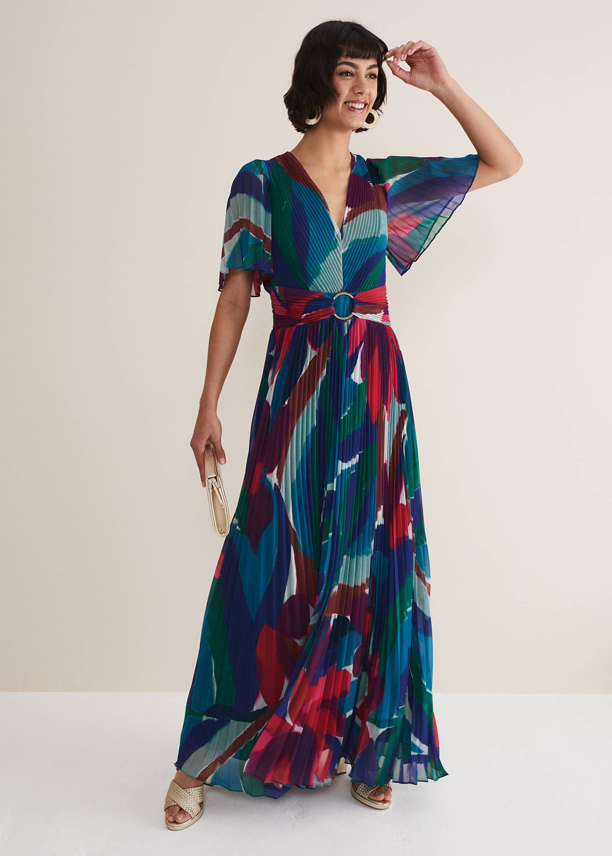 Priscilla Abstract Floral Pleated Maxi Dress