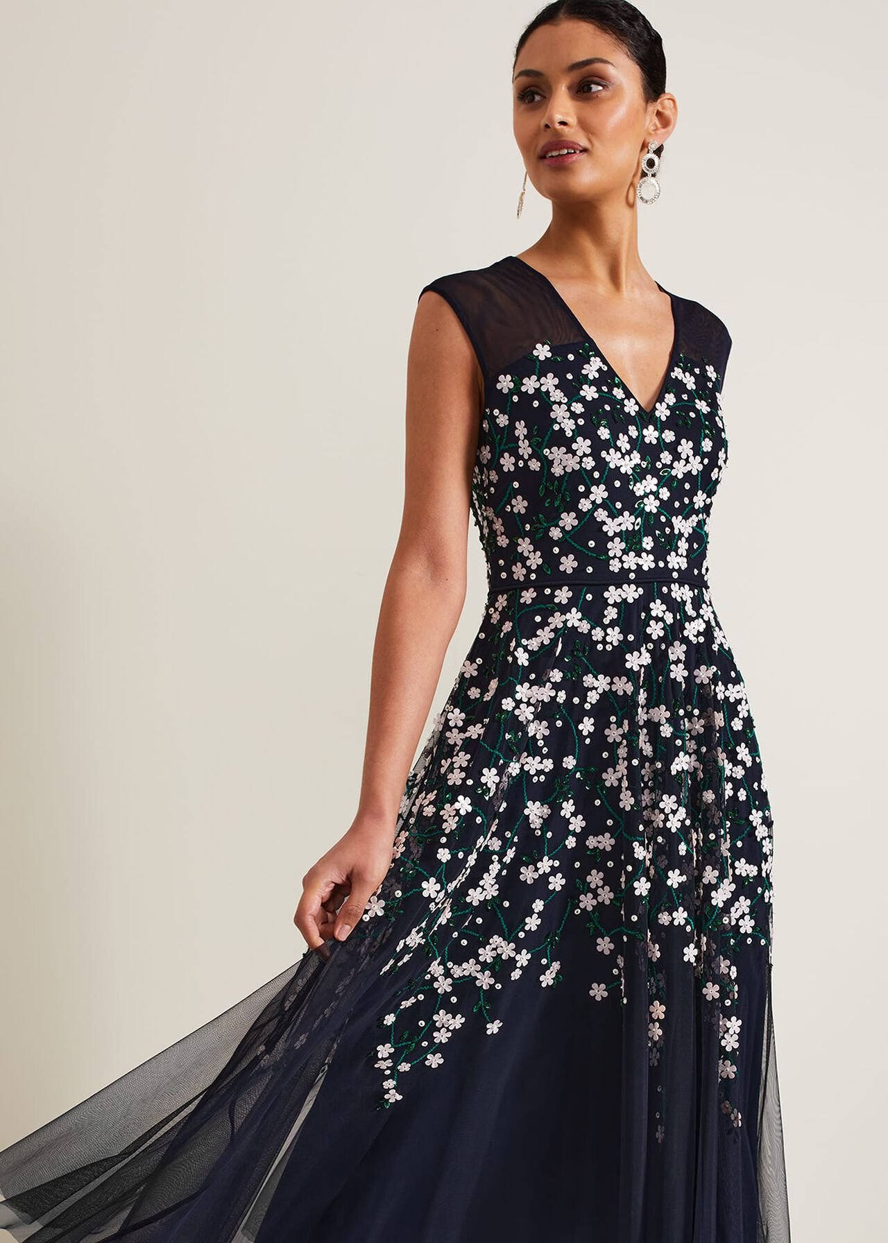 Ellen Blossom Beaded Midi Dress