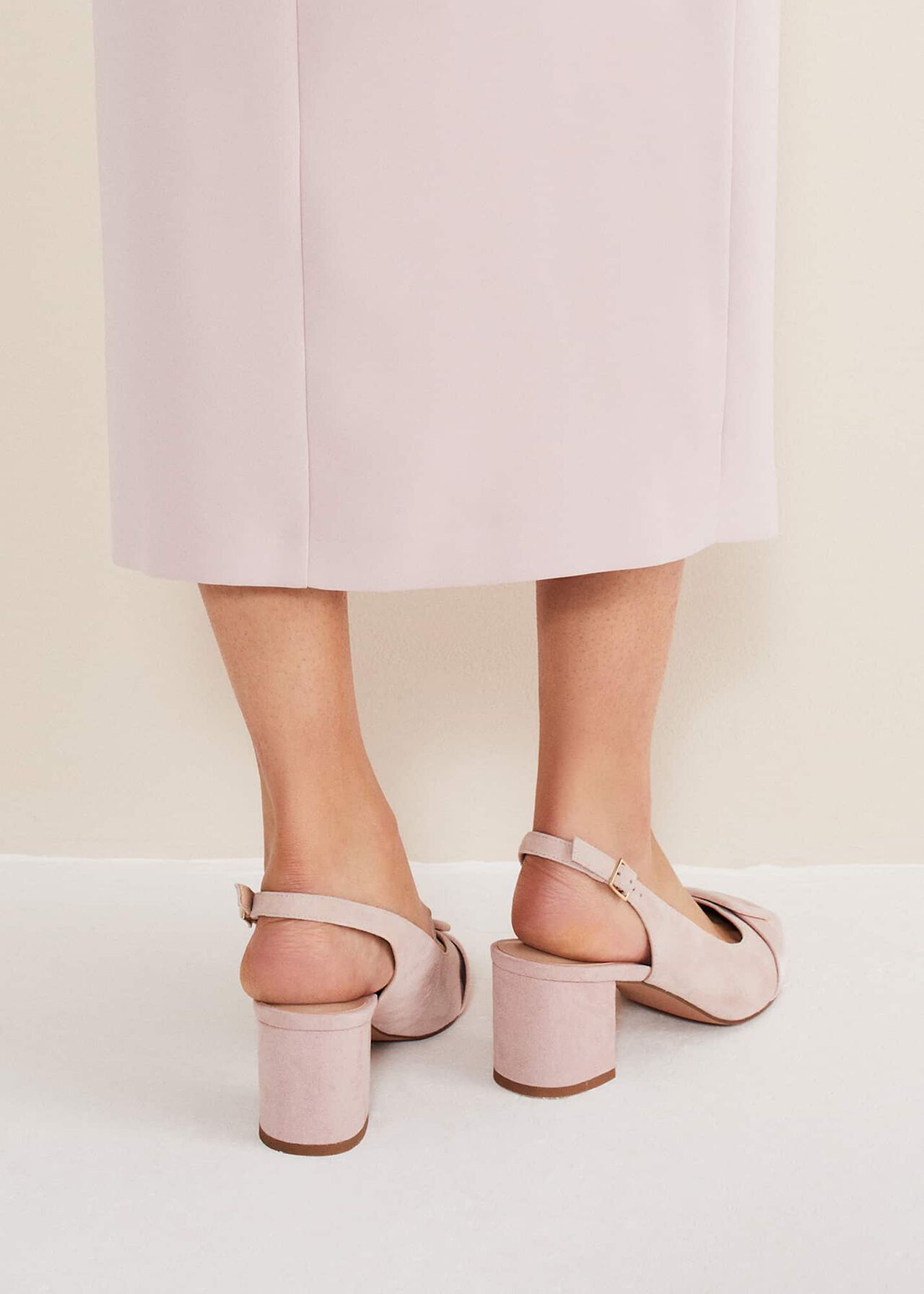 Suede Buckle Block Heel Shoe