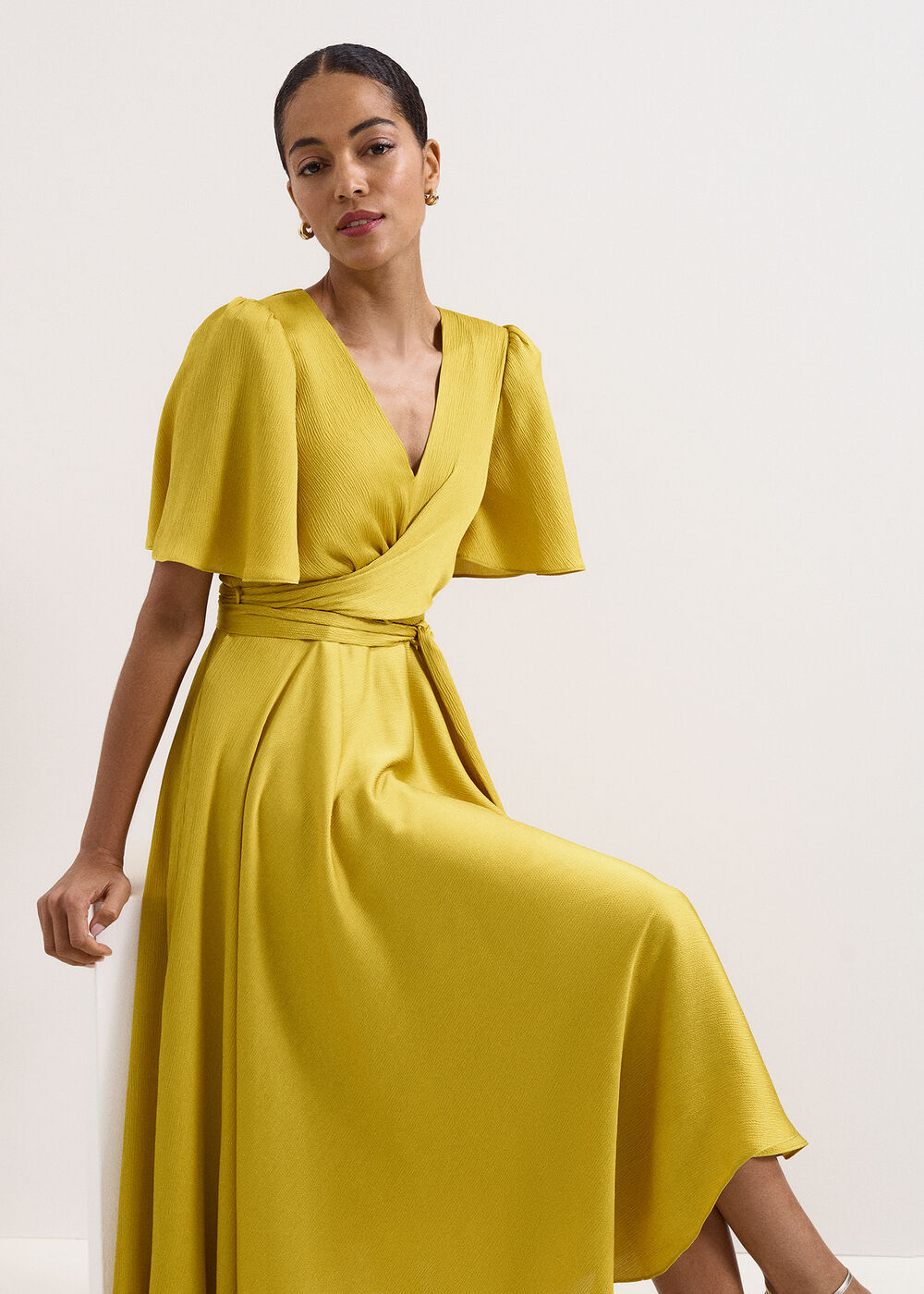 Abbie Textured Wrap Midi Dress