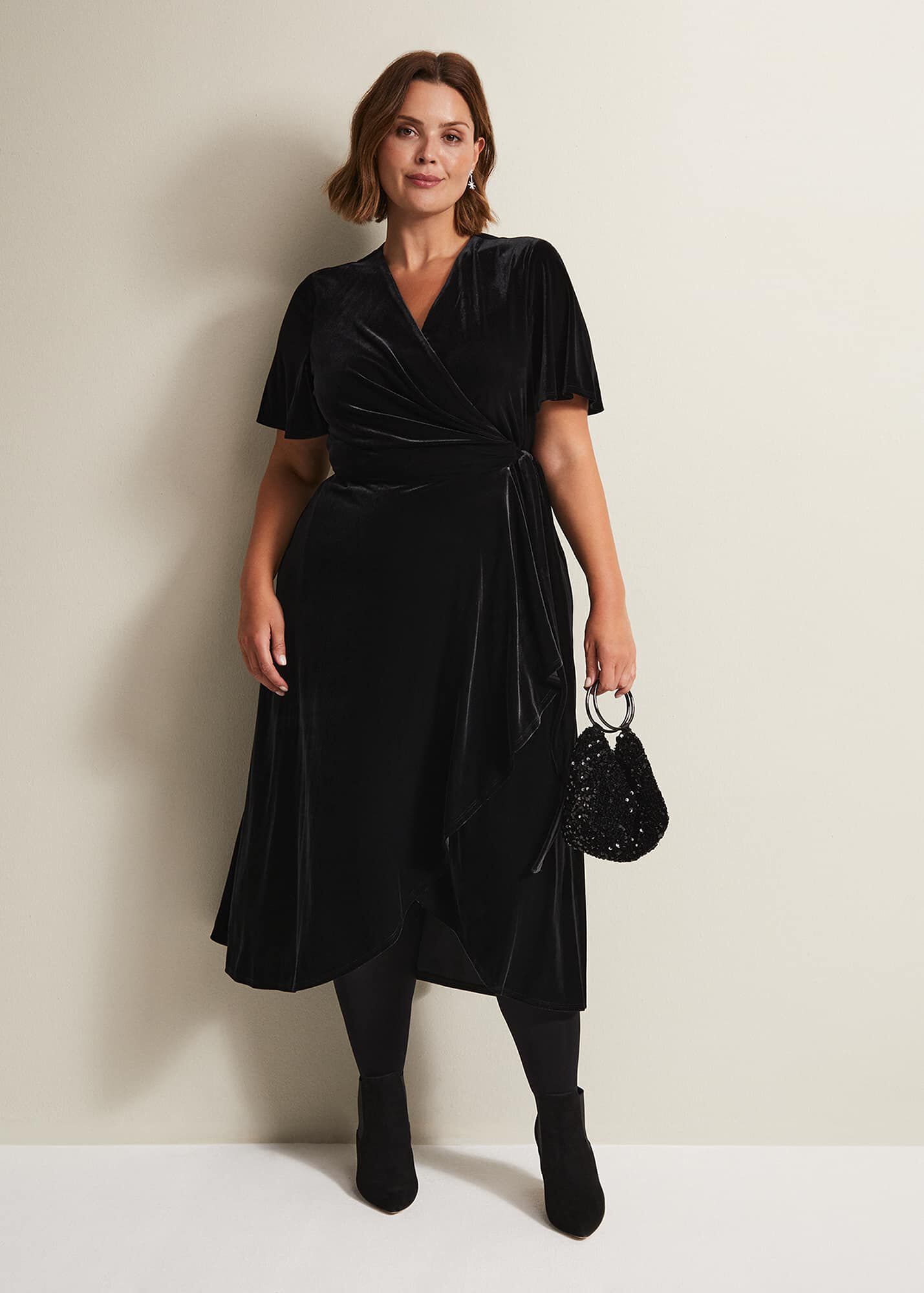 Velvet Ruffle Gown Julissa Velvet Ruffle Wrap Midi Dress | Phase Eight UK