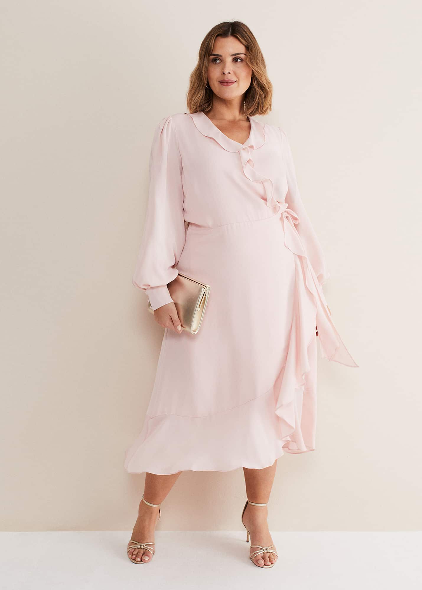 Chic Light Pink Ruffle Midi Dress with Tie Waist | Phase Eight | Phase ...