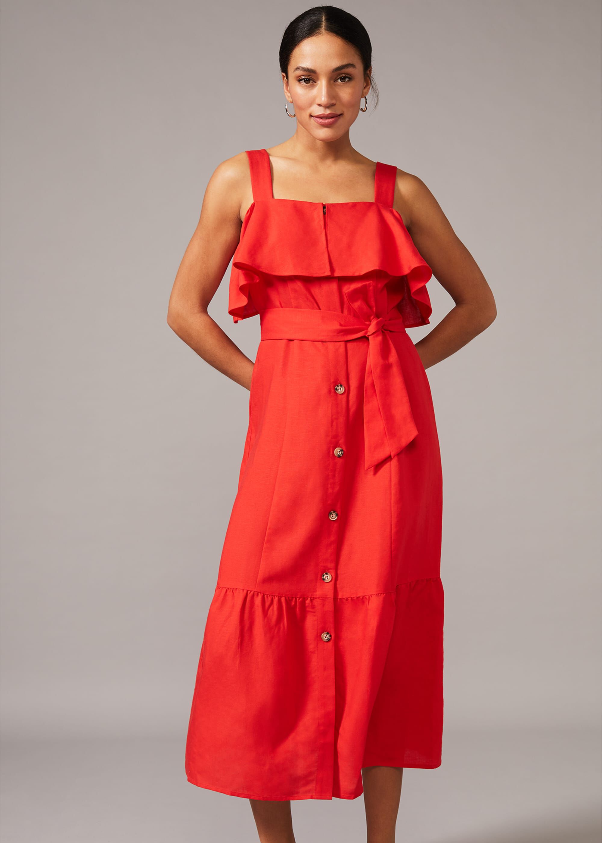 red button through dress