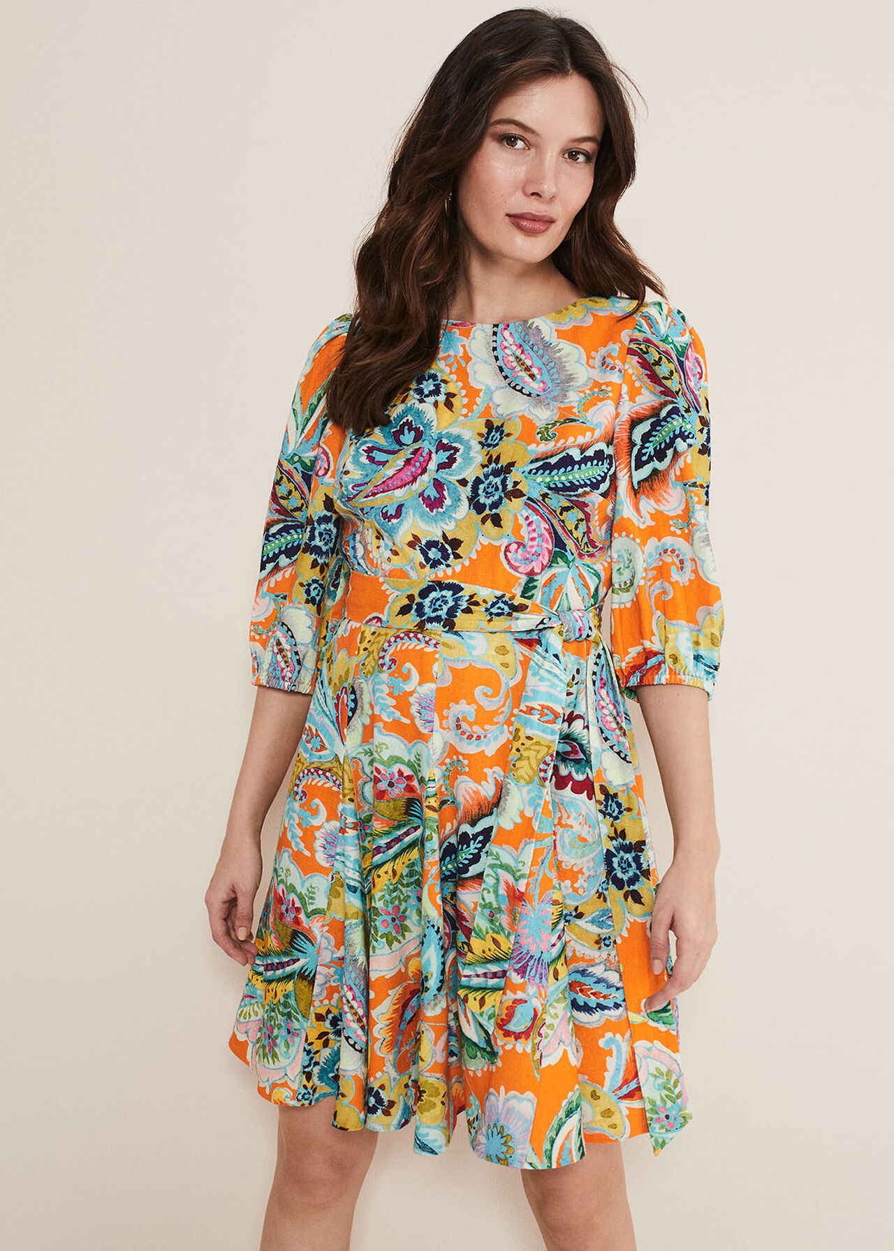 Azalia Paisley Linen Swing Dress