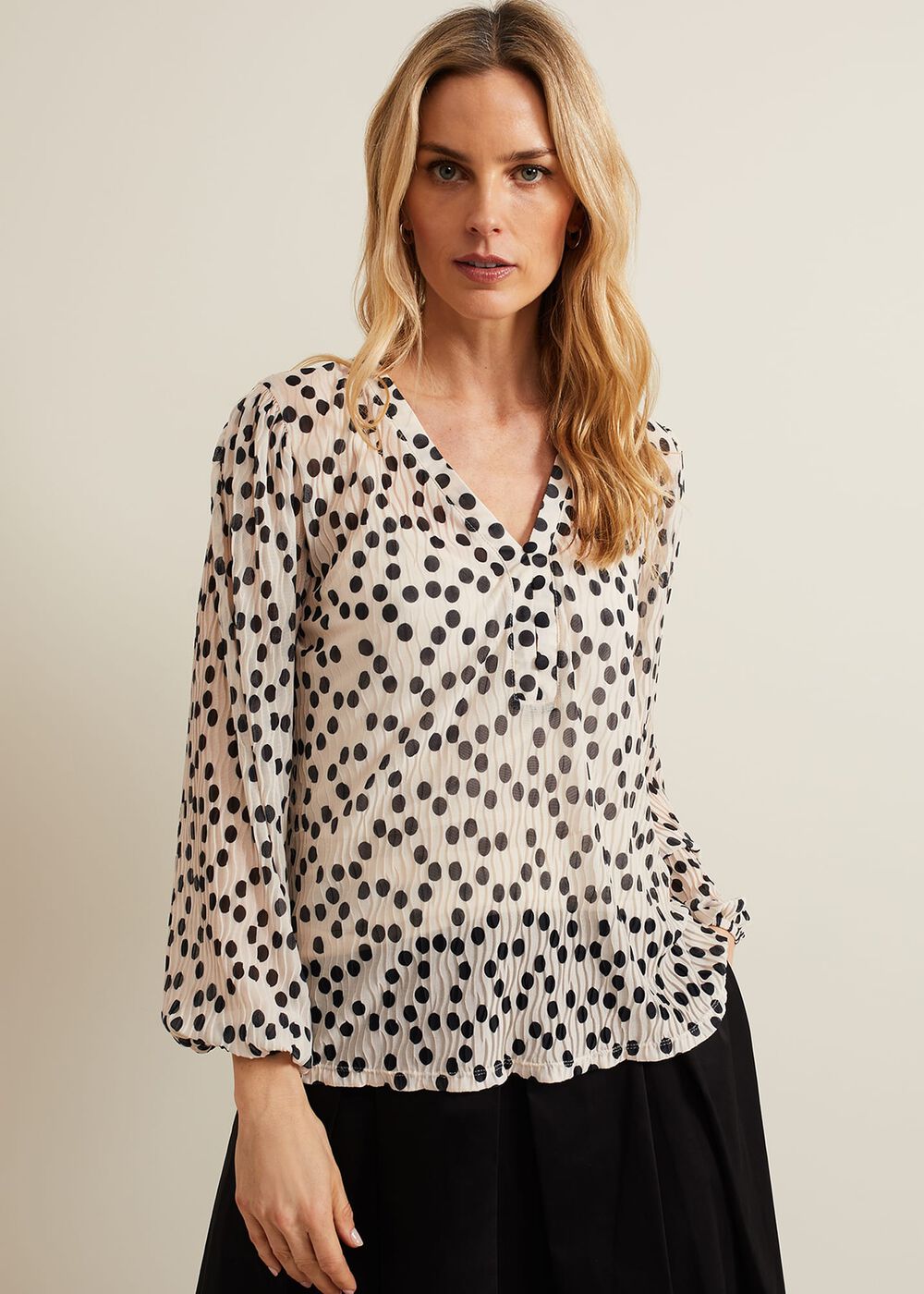 Sophia Spot Textured Mesh Top