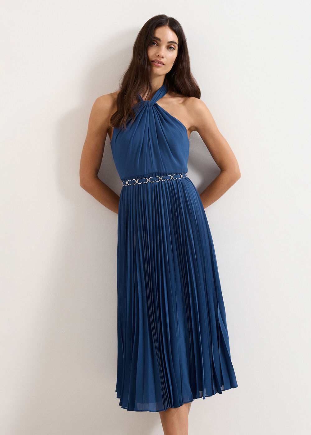 Sathia Halterneck Pleated Midi Dress