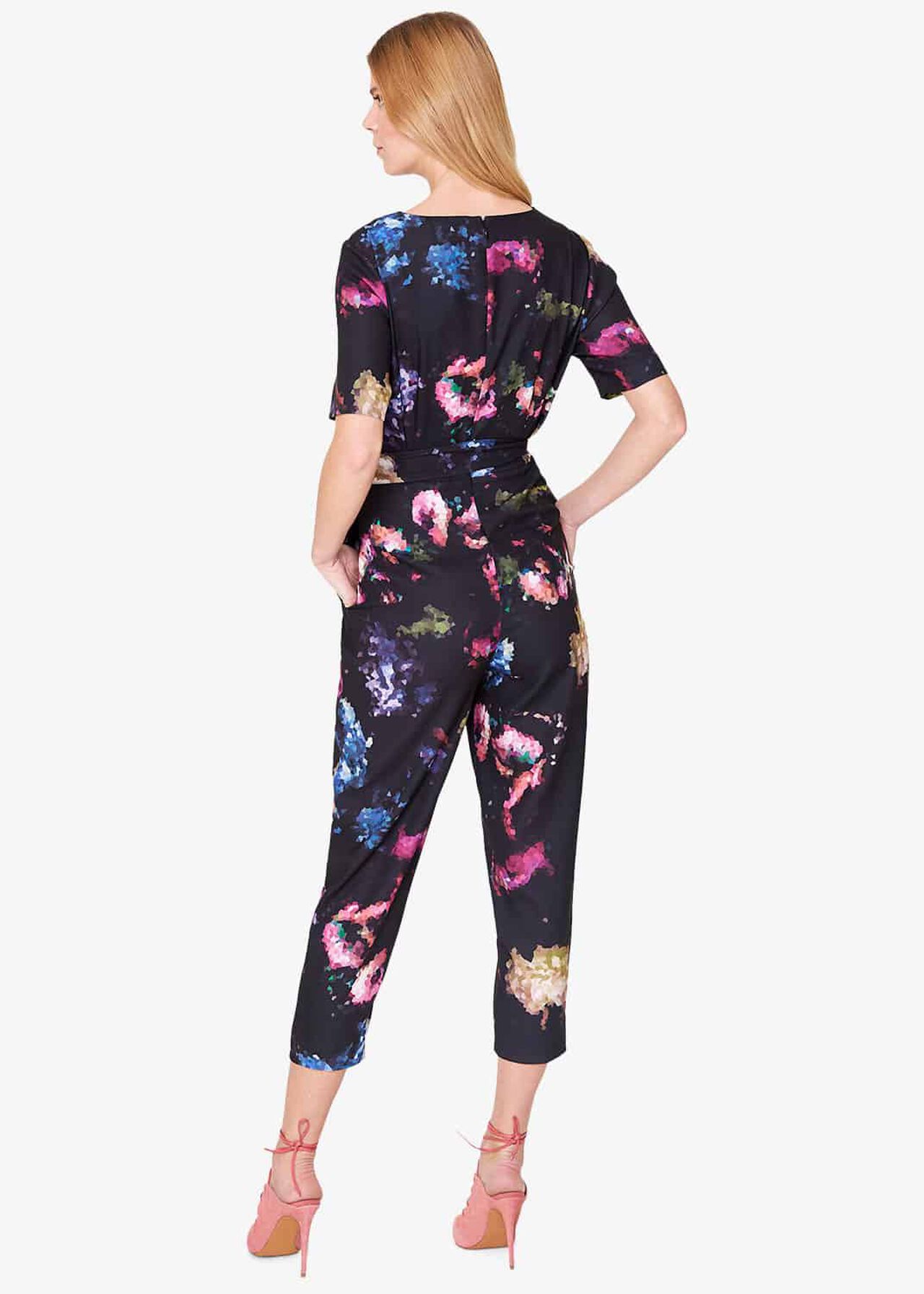 Pixelated Floral Print Jumpsuit