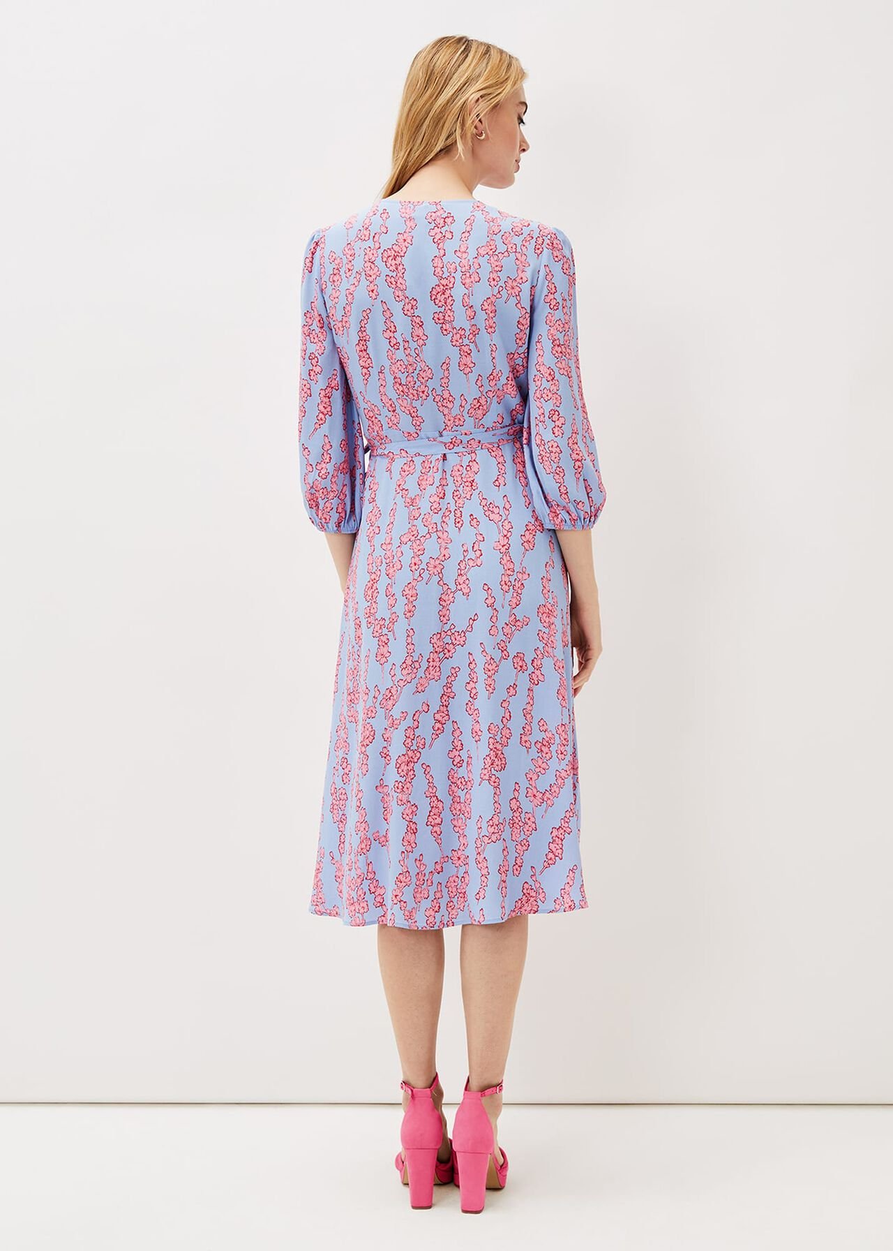 Jean Floral Wrap Midi Dress
