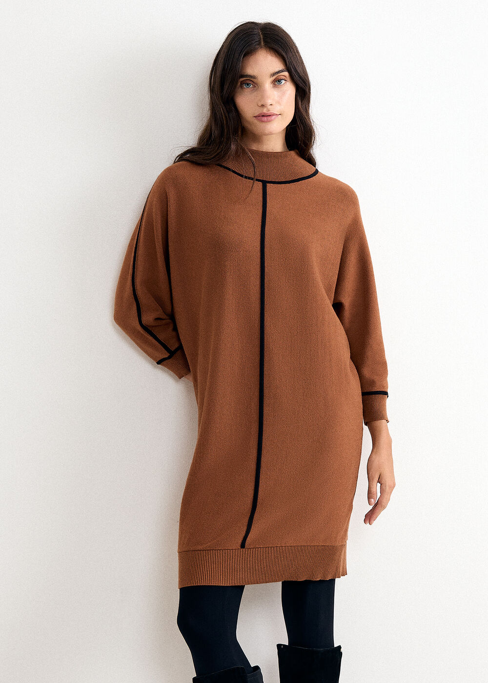 Hallie Knitted Long Sleeve Tipped Short Dress