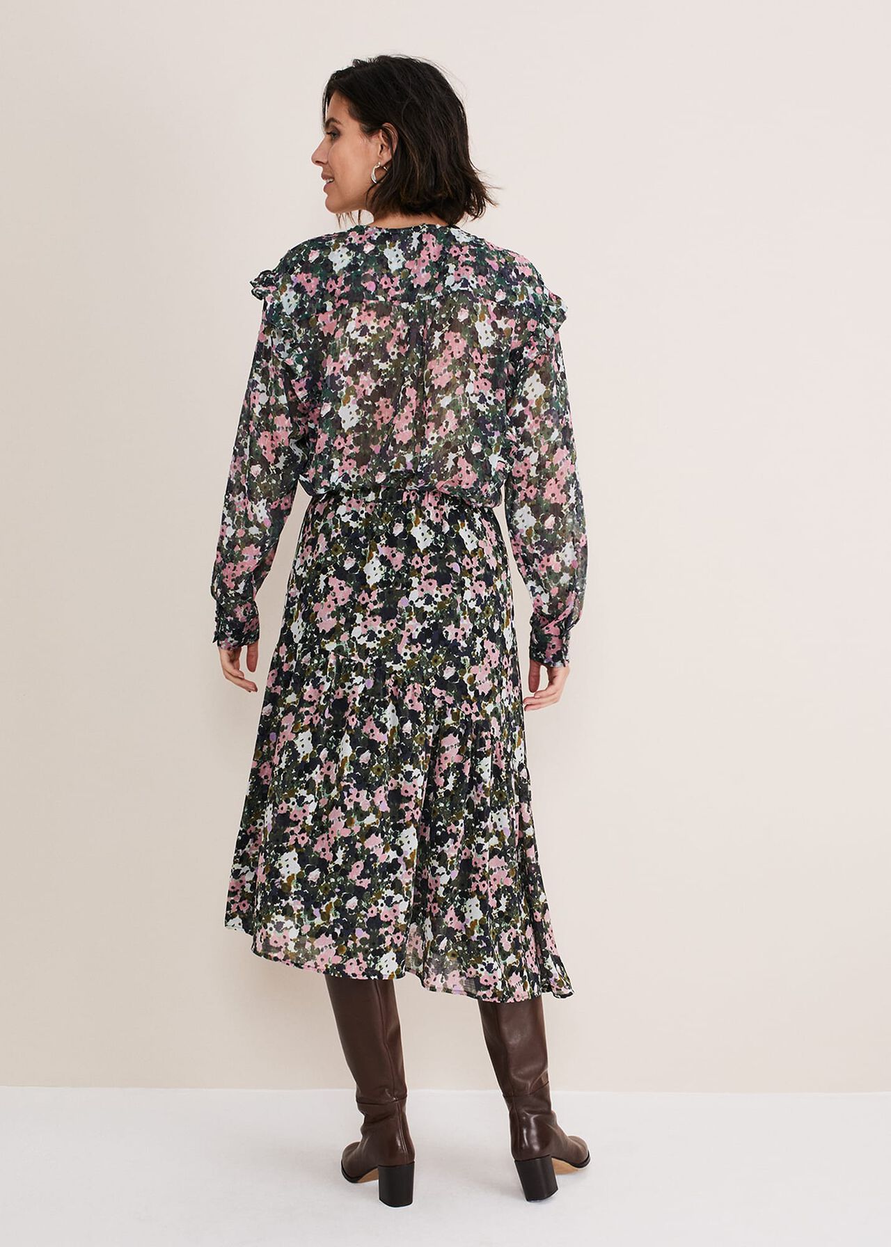 Zowena Floral Tiered Midi Skirt